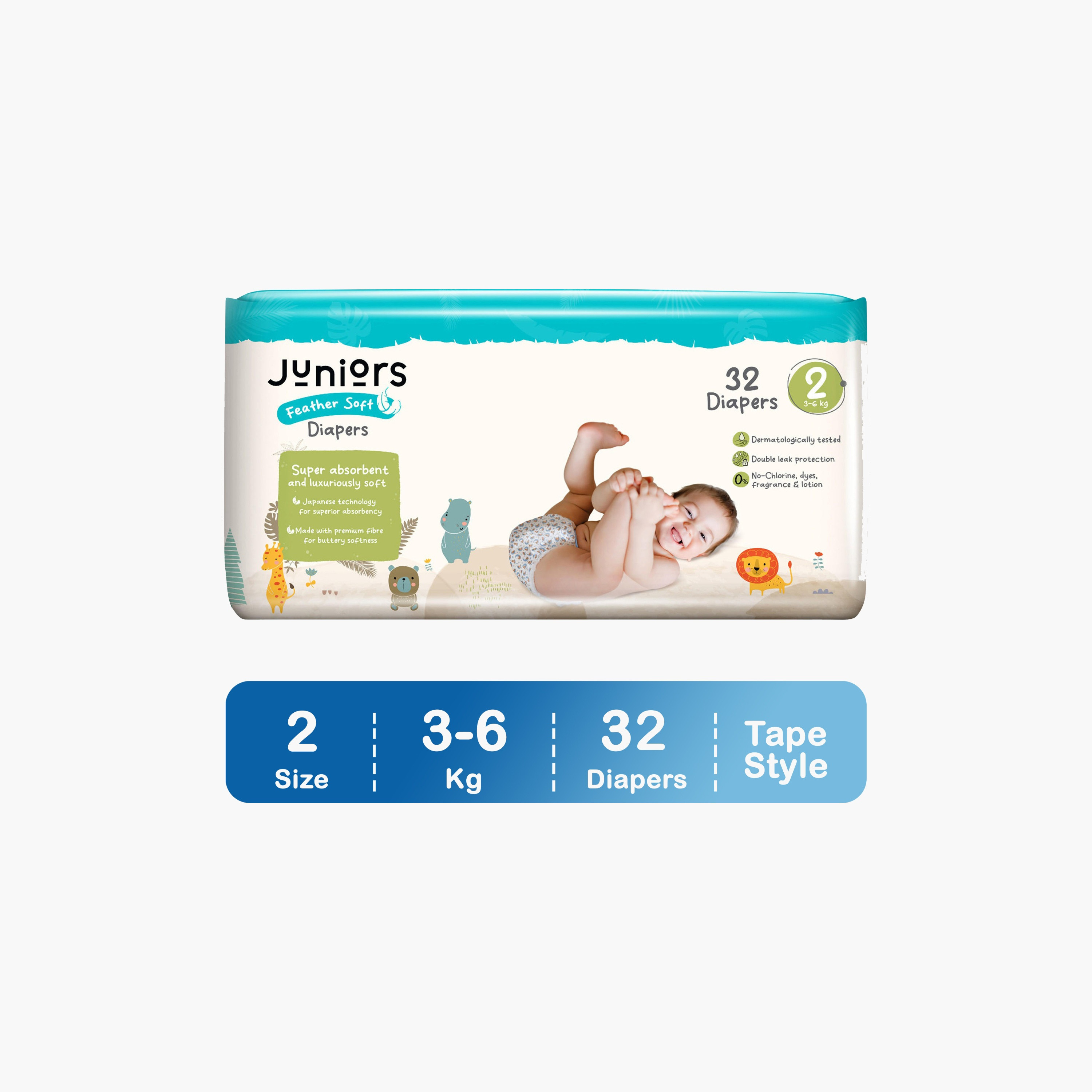 Juniors 32-Piece Tape Style Diapers 1-3 Months Size 2 (3-6 kg) Feather Soft Value Pack-baby-diapering-diapers-image-1