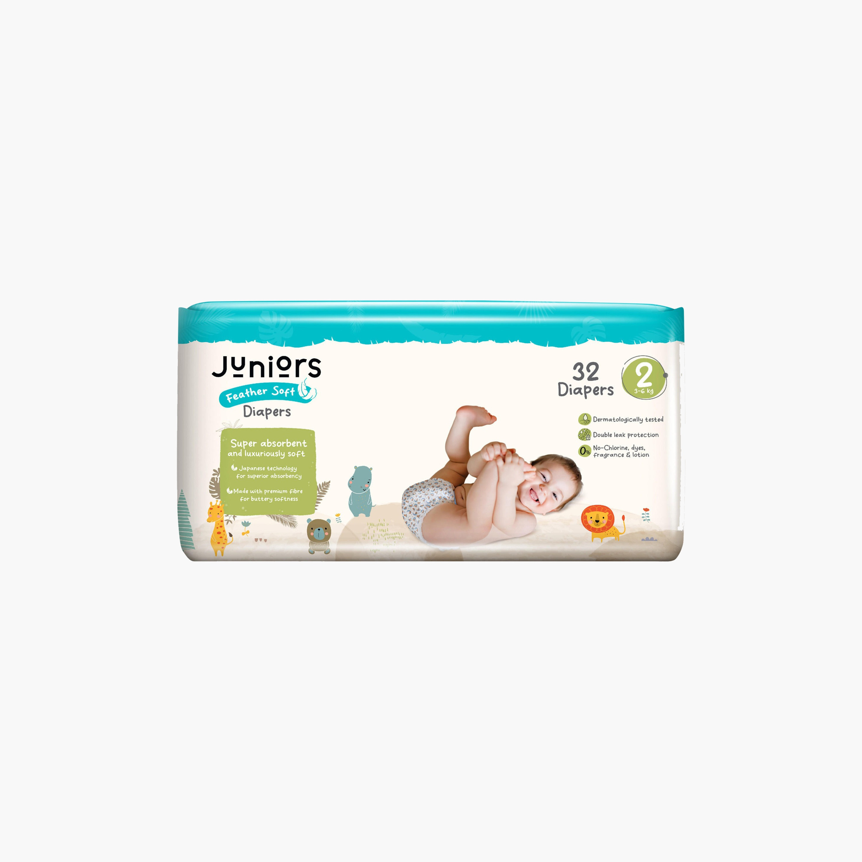 Juniors 32-Piece Tape Style Diapers 1-3 Months Size 2 (3-6 kg) Feather Soft Value Pack-baby-diapering-diapers-image-2