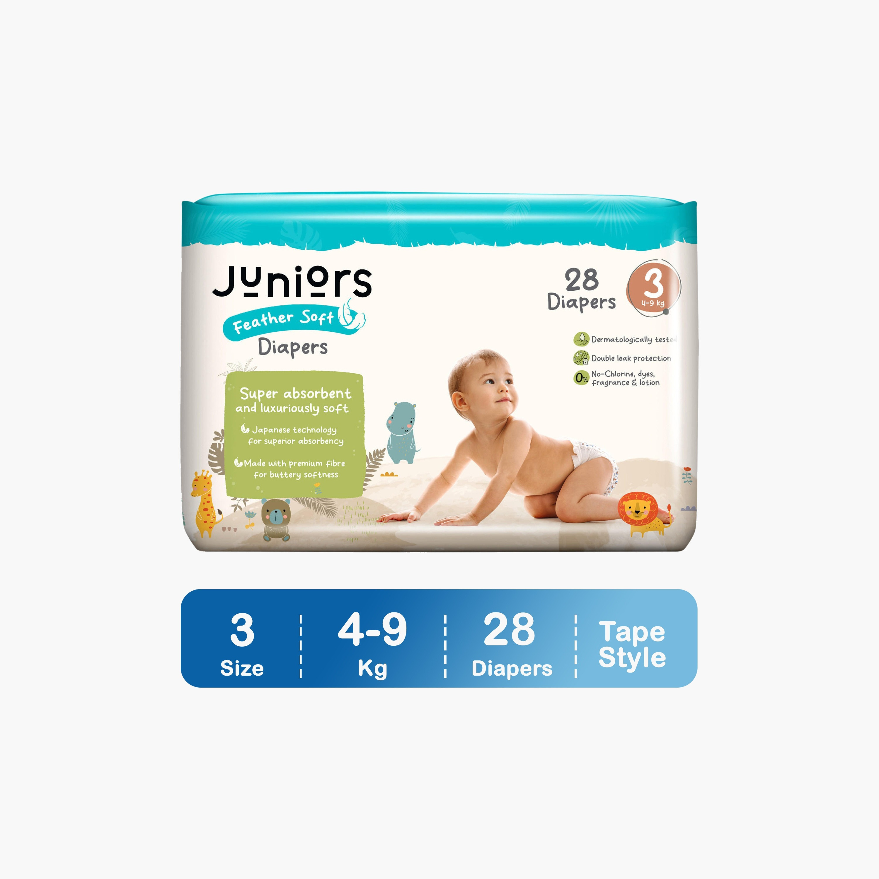 Juniors 28-Piece Tape Style Diapers 3-6 Months Size 3 (4-9 kg) Feather Soft Value Pack-baby-diapering-diapers-image-1