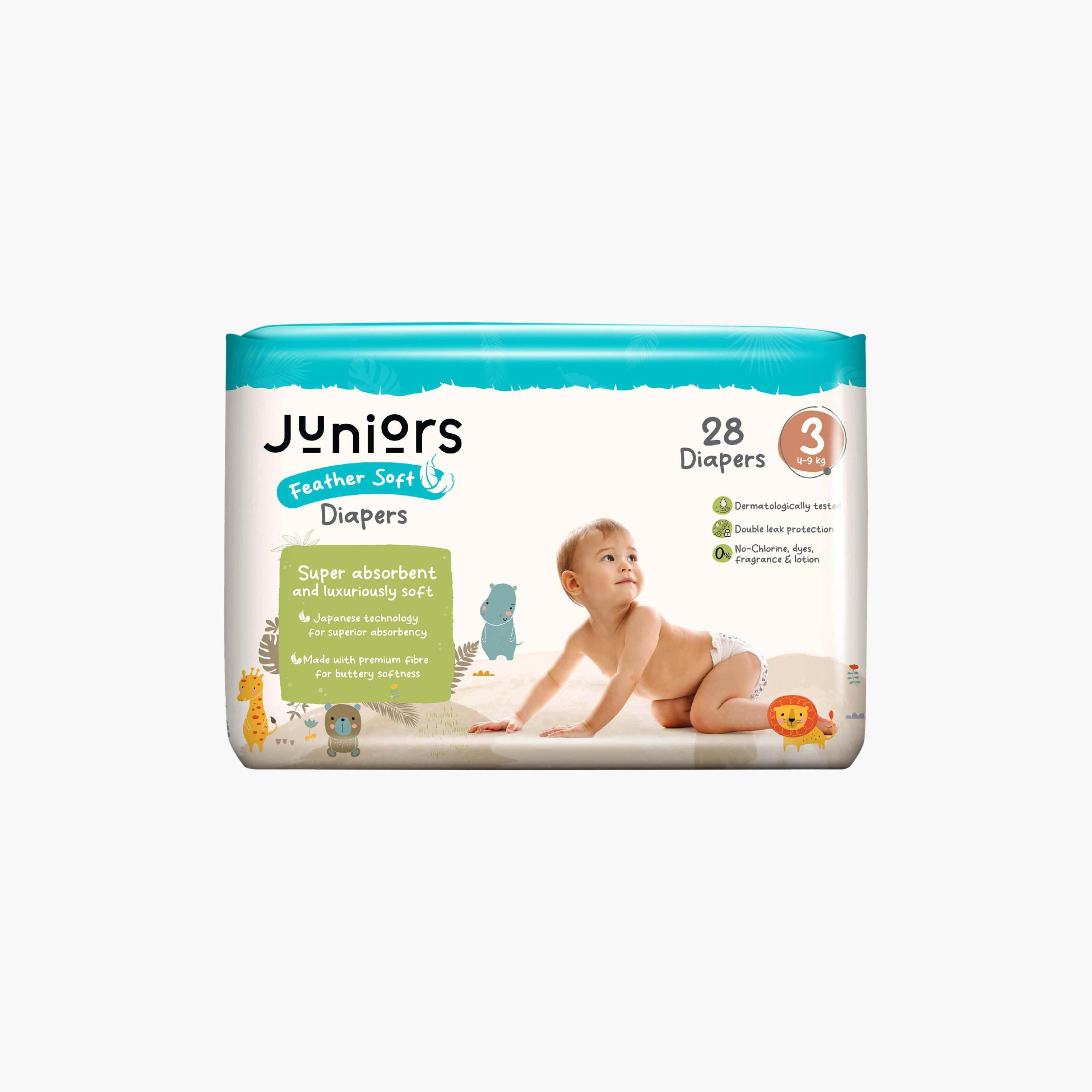 Juniors 28-Piece Tape Style Diapers 3-6 Months Size 3 (4-9 kg) Feather Soft Value Pack-baby-diapering-diapers-image-2
