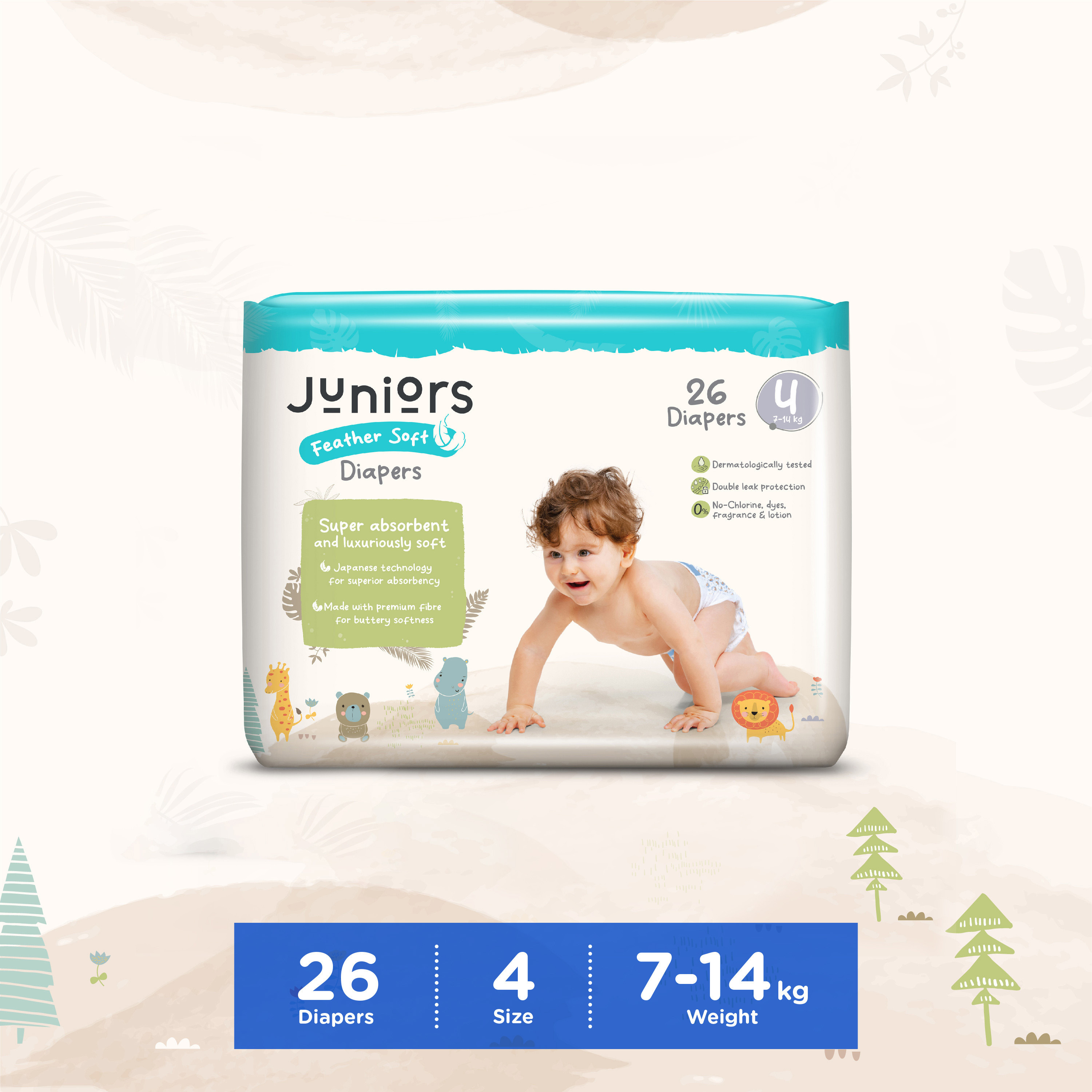 Juniors 26-Piece Tape Style Diapers 6-36 Months Size 4 (7-14 kg) Feather Soft Value Pack-baby-diapering-diapers-image-1