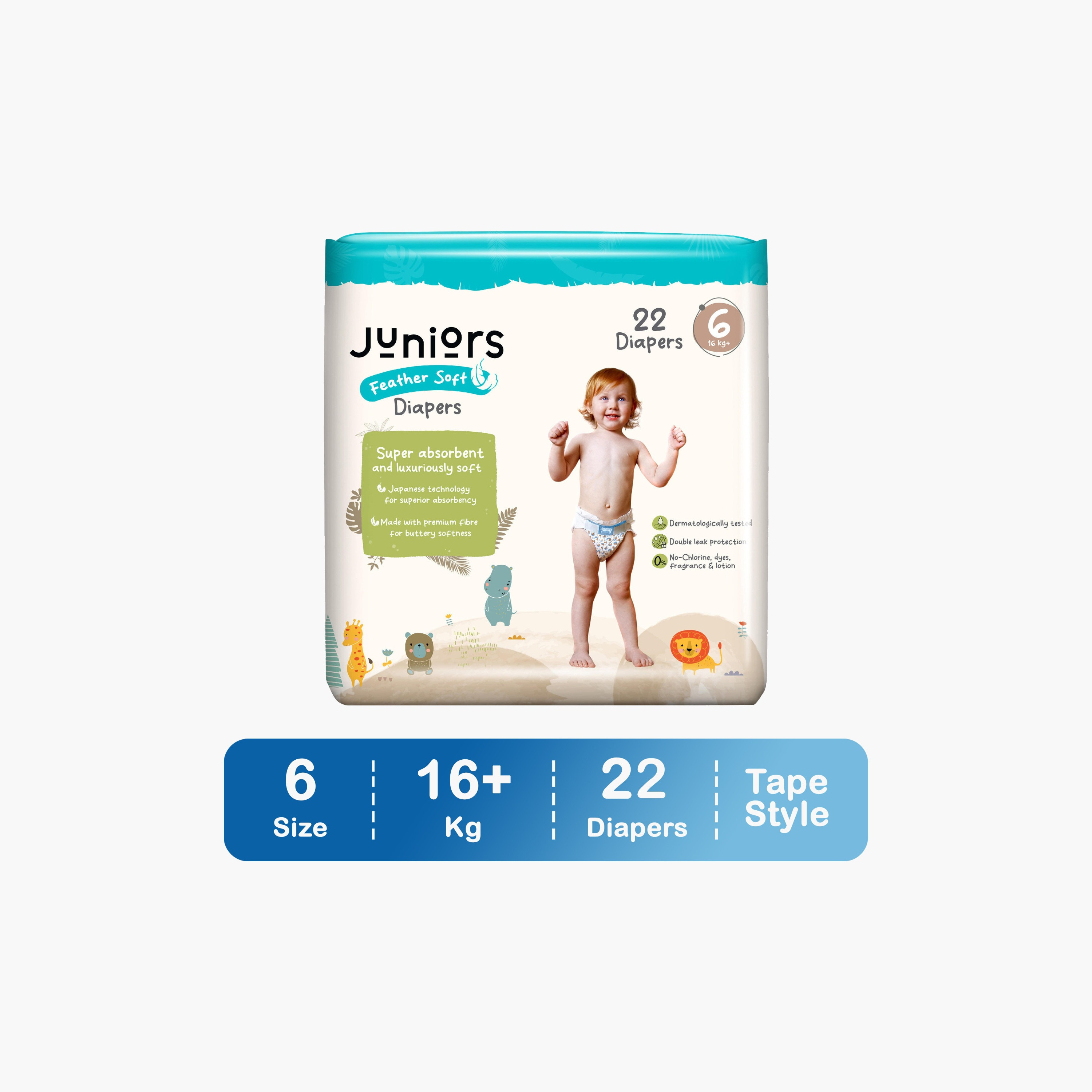 Juniors 22-Piece Tape Style Diapers Size 6 (16+ kg) Feather Soft Value Pack-baby-diapering-diapers-image-1