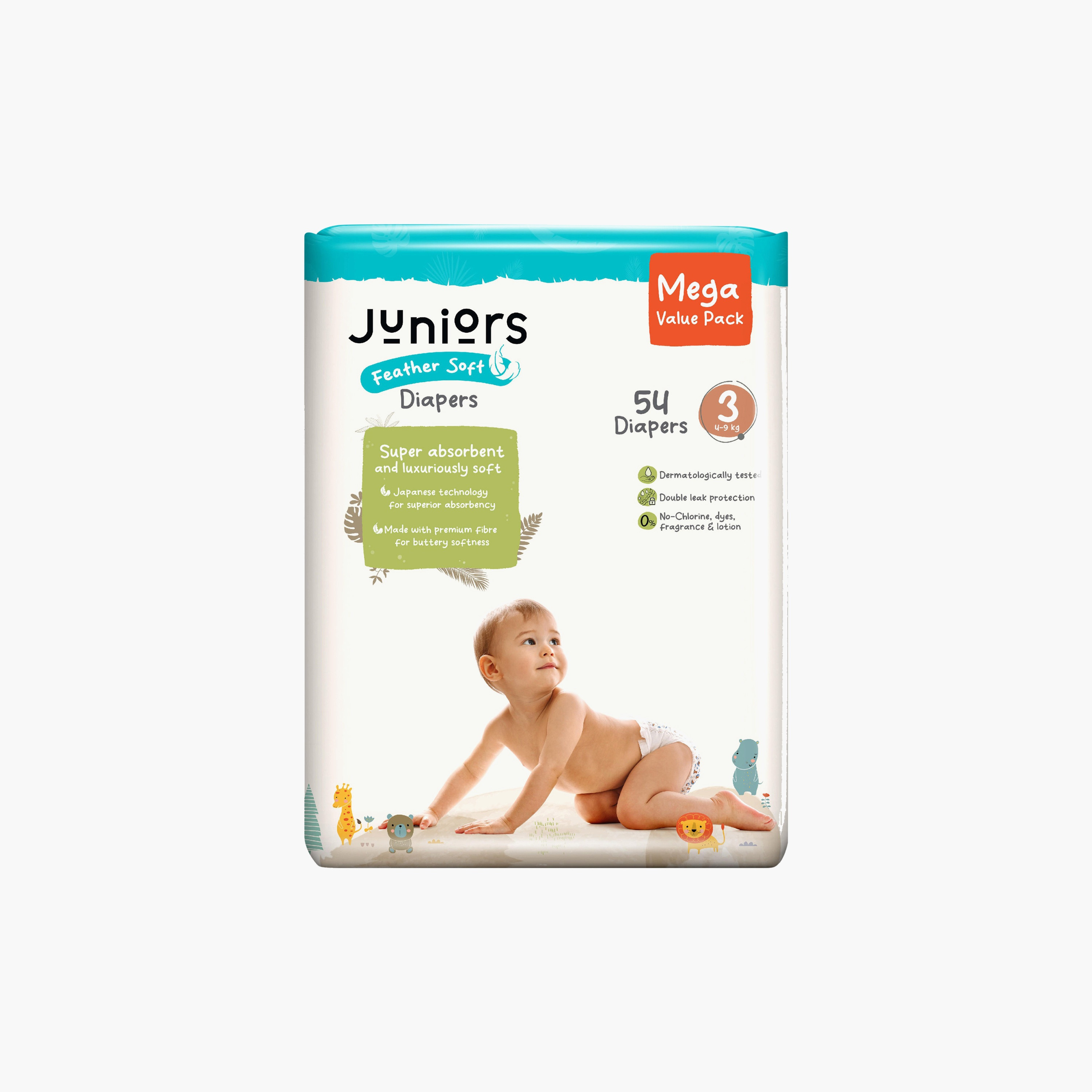 Juniors 54-Piece Tape Style Diapers 3-6 Months Size 3 (4-9 kg) Feather Soft Value Pack-baby-diapering-diapers-image-2