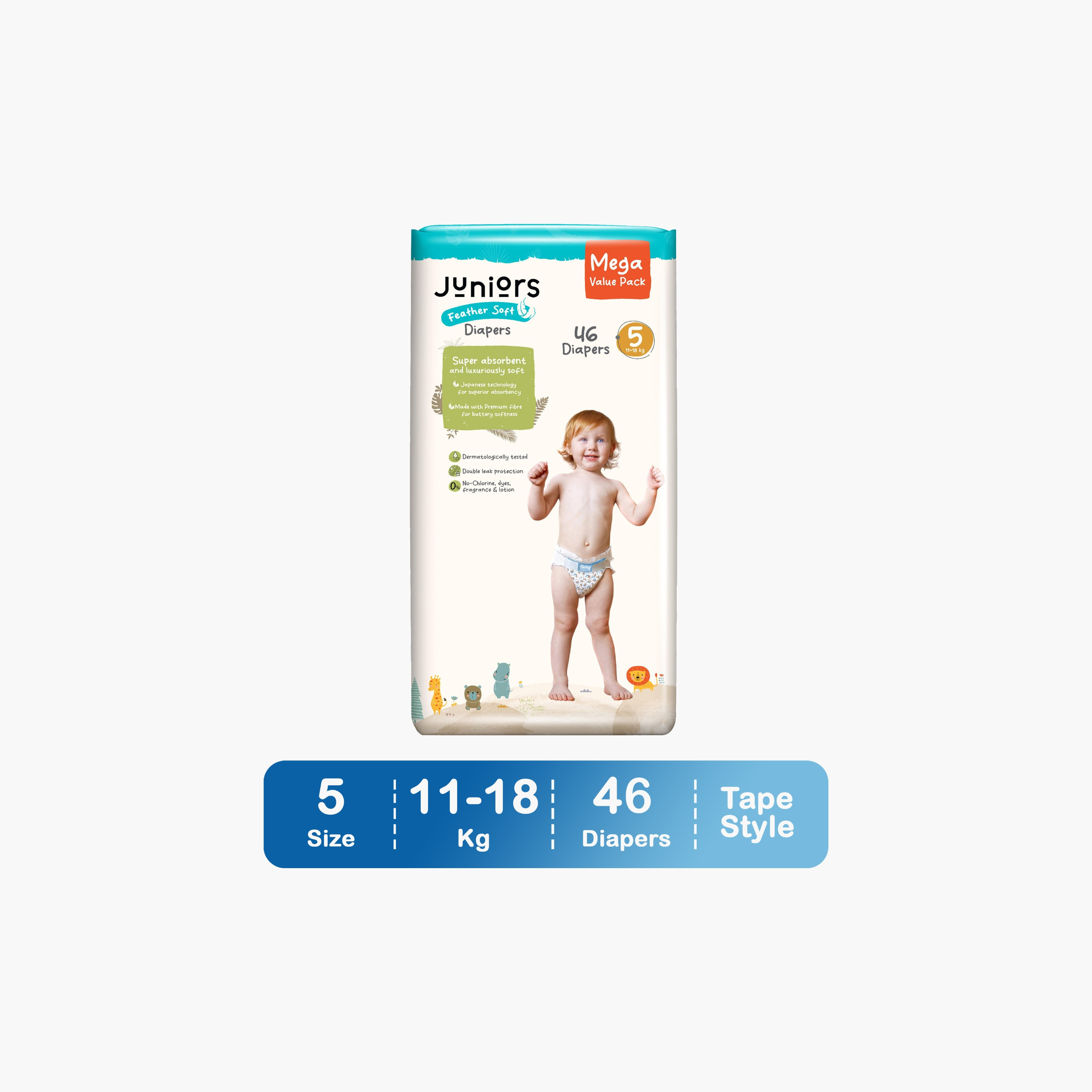 Juniors 26-Piece Tape Style Diapers 6-36 Months Size 4 (7-14 kg) Feather Soft Value Pack-baby-diapering-diapers-image-1