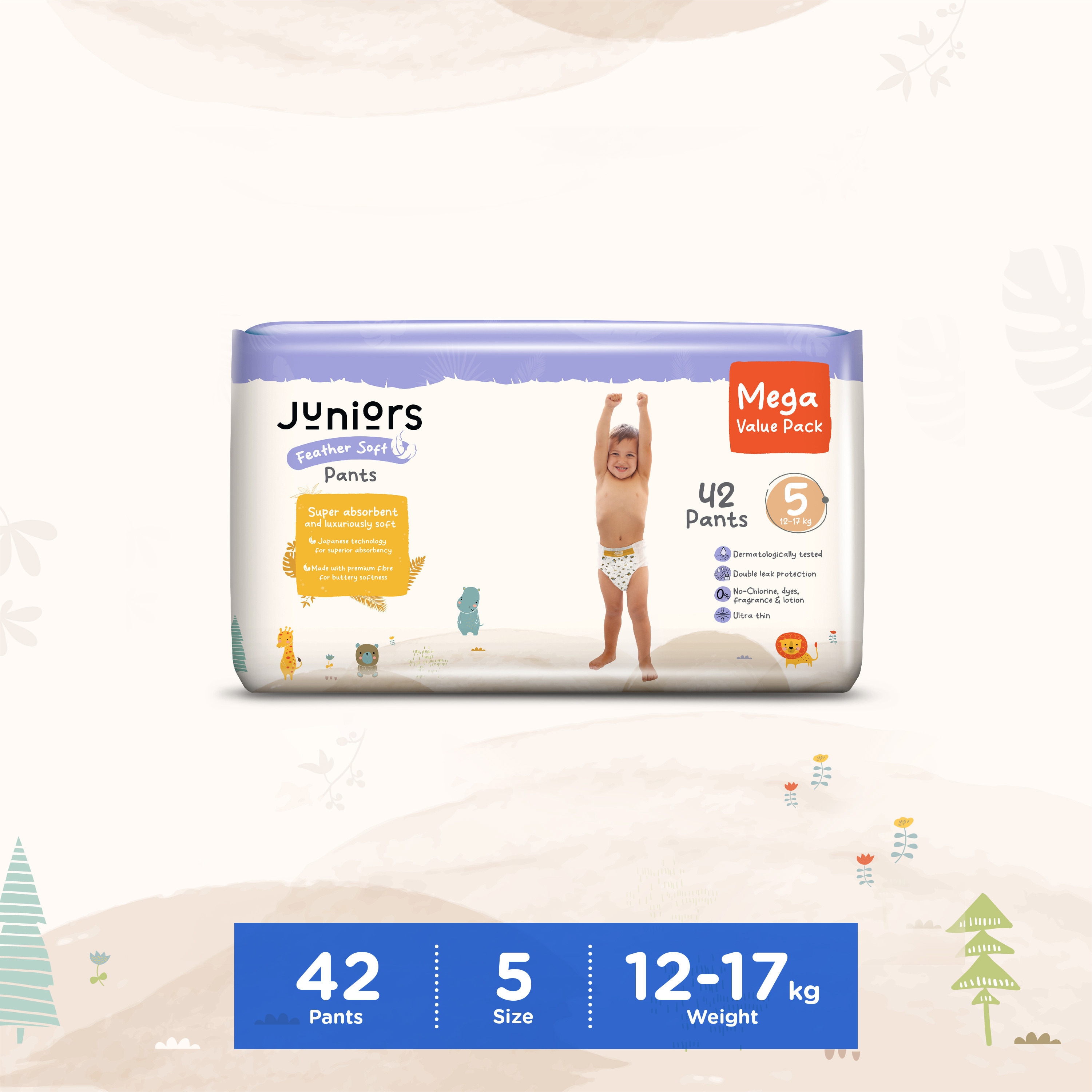 Juniors 42-Piece Pants Style Diapers Size 5 (12-17 kg) Feather Soft Mega Value Pack-baby-diapering-diapers-image-1
