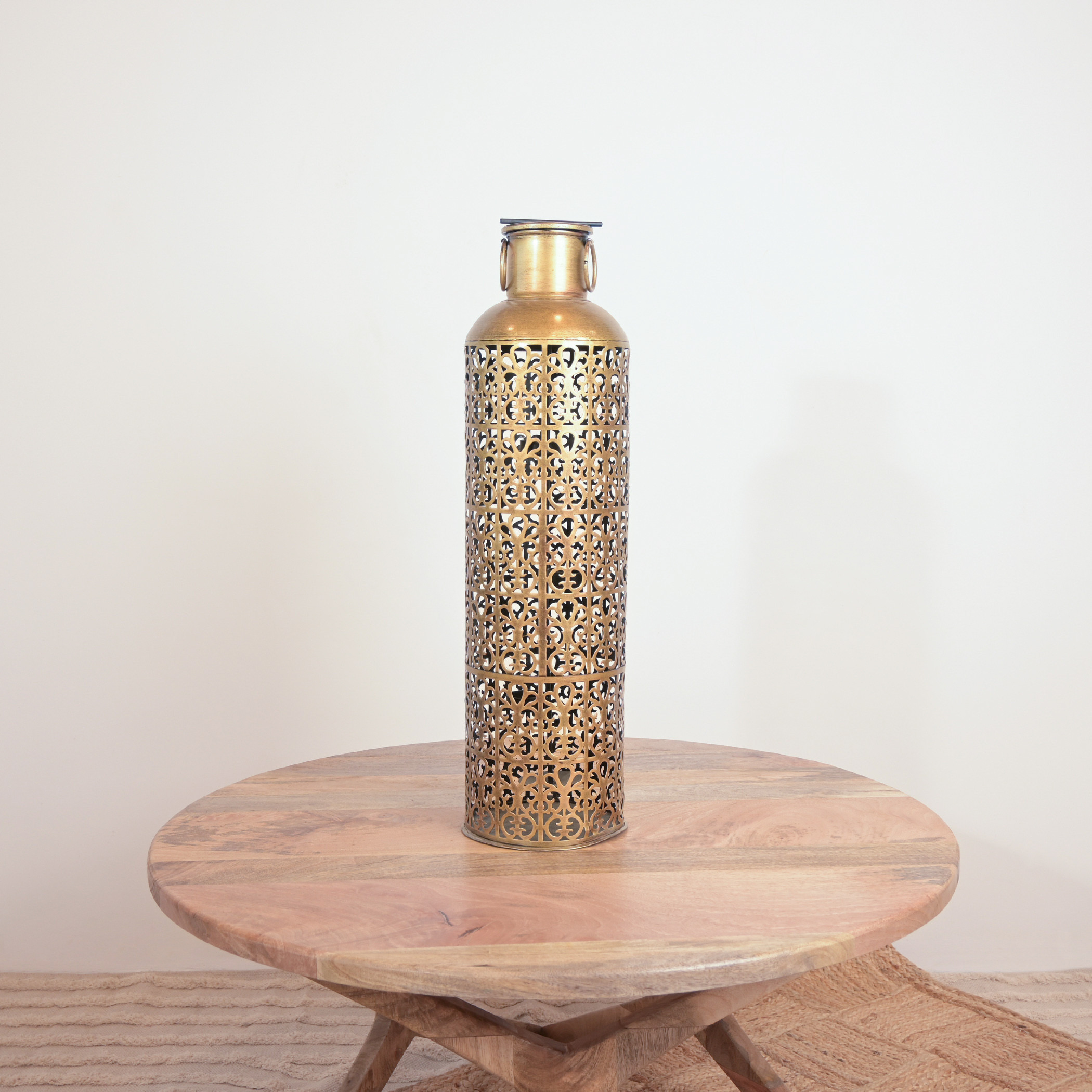 Home Carving Cutout Detail Brass Candleholder - 68 cm-household-decor-candleholdersandlanterns-image-1