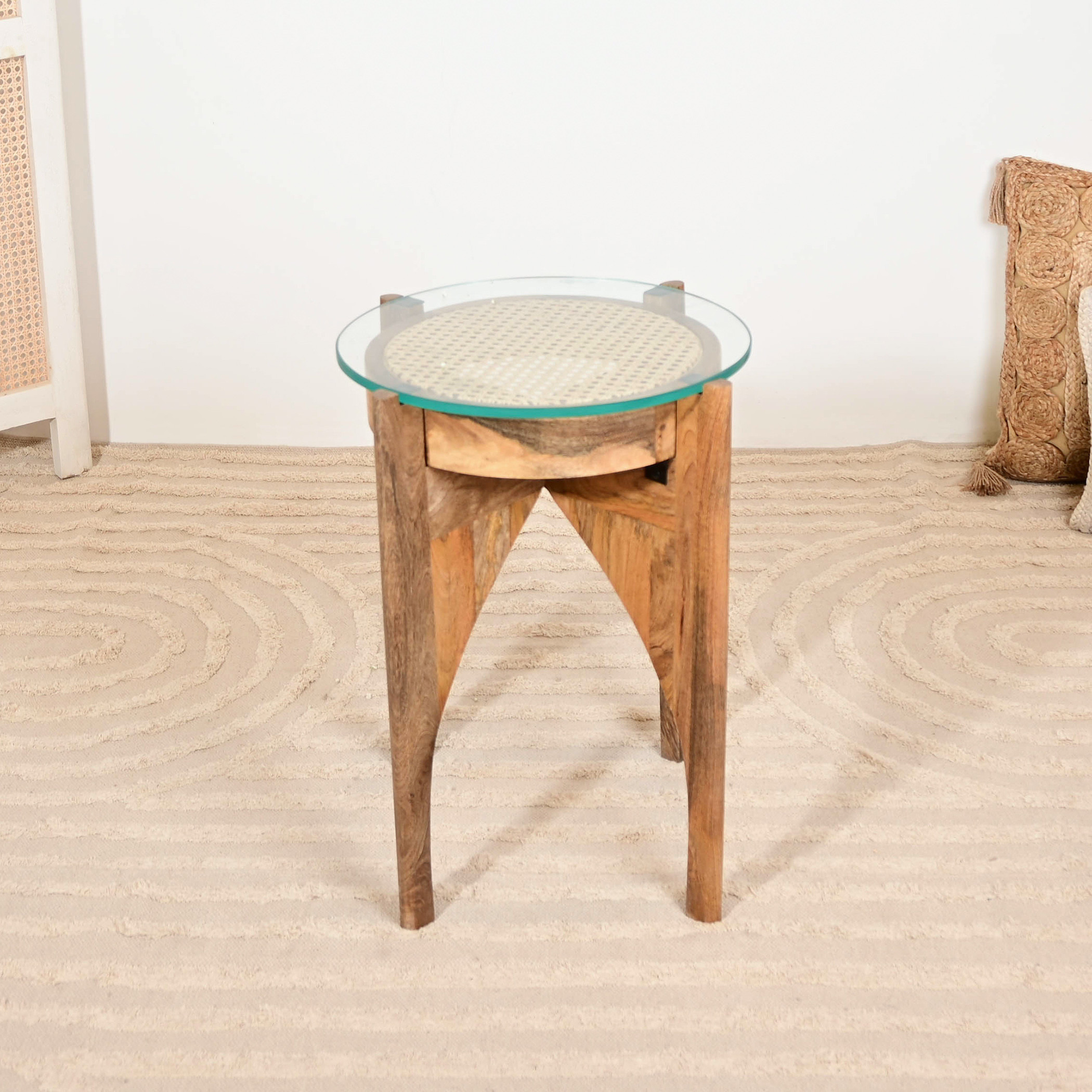 Home Carving Glass Top Accent Table - 55x40x55 cms-furniture-livingroom-sideandendtables-image-2