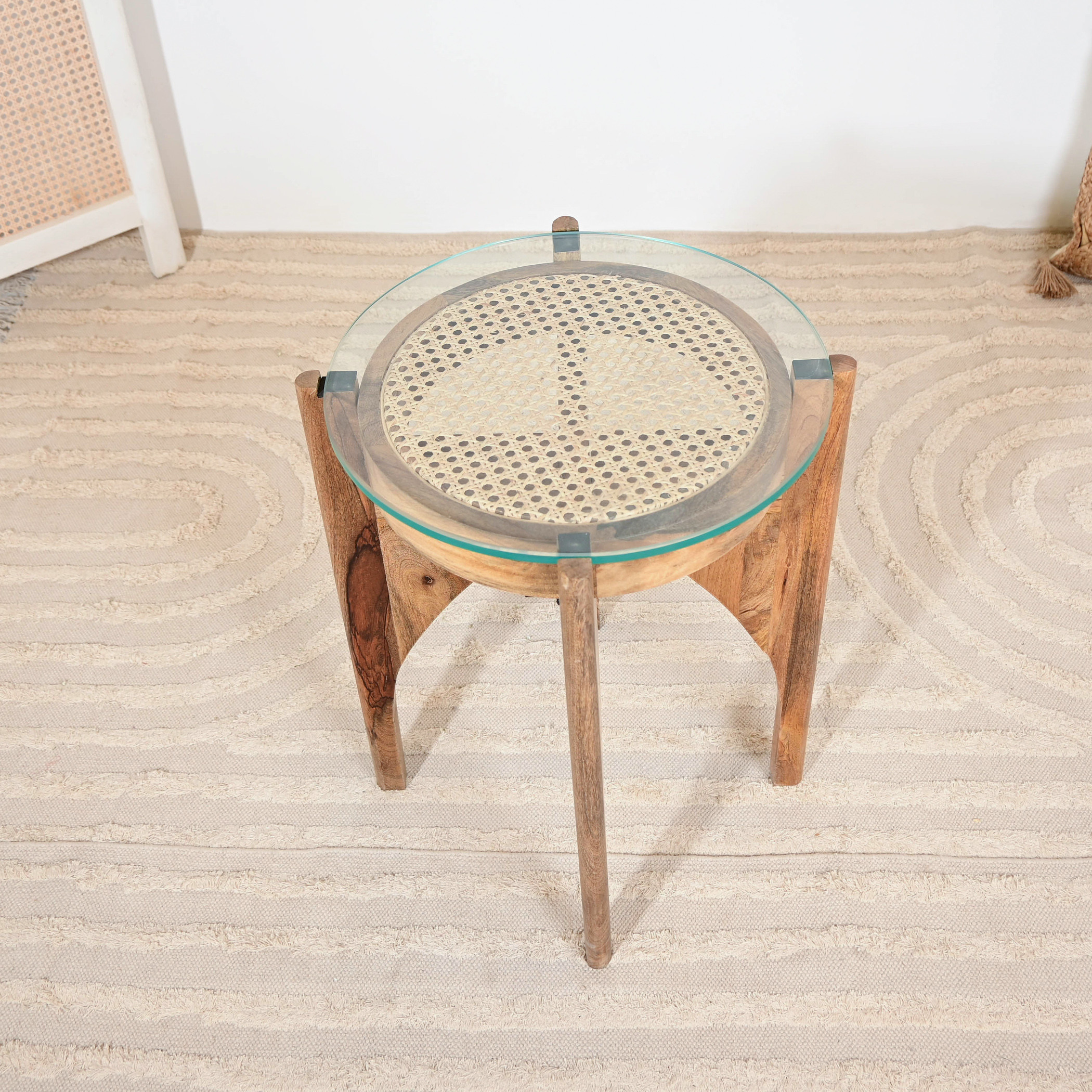 Home Carving Glass Top Accent Table - 55x40x55 cms-furniture-livingroom-sideandendtables-image-4