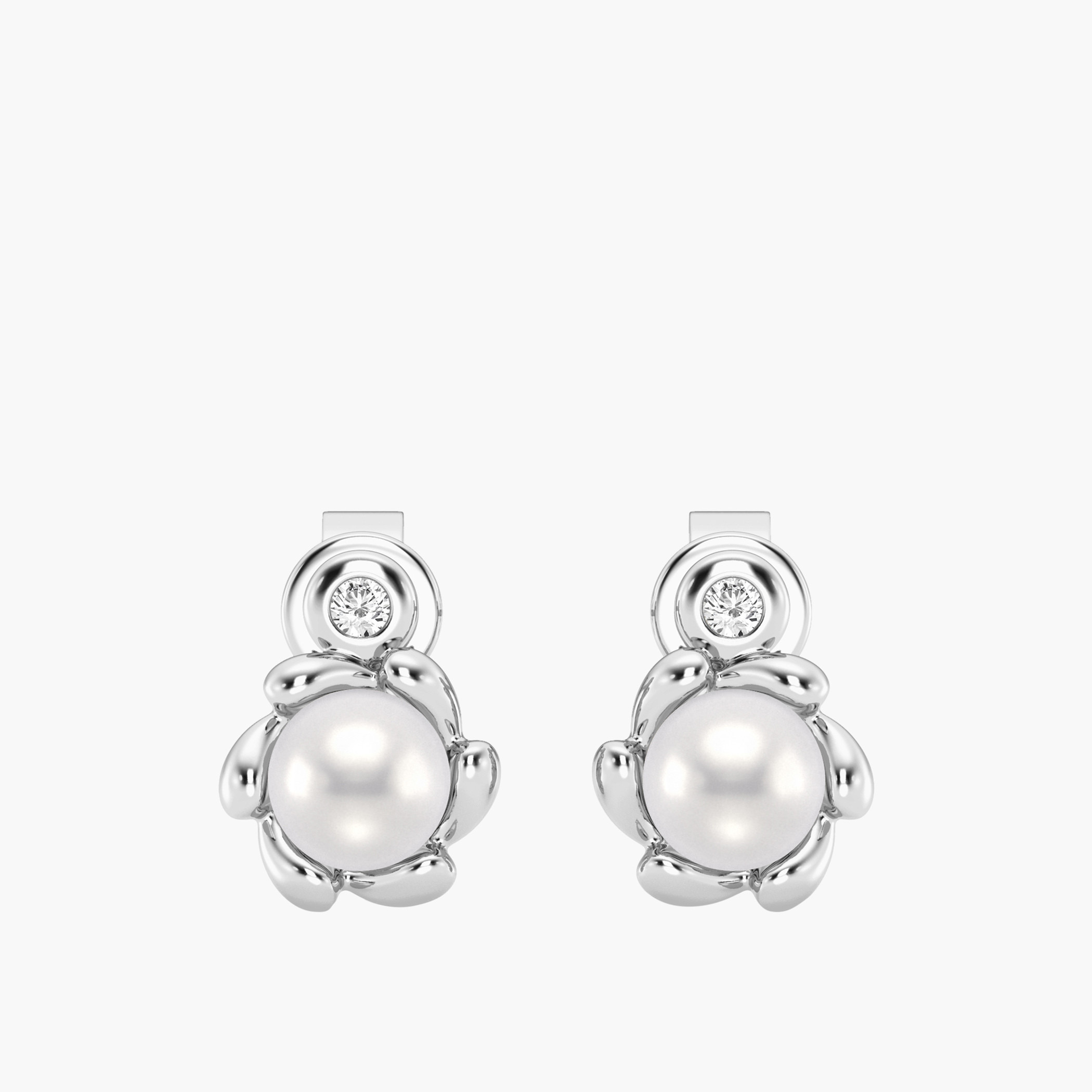 Simply Byond Women s Lab Grown Diamond Pearl Stud Earrings 925 Sterling Silver