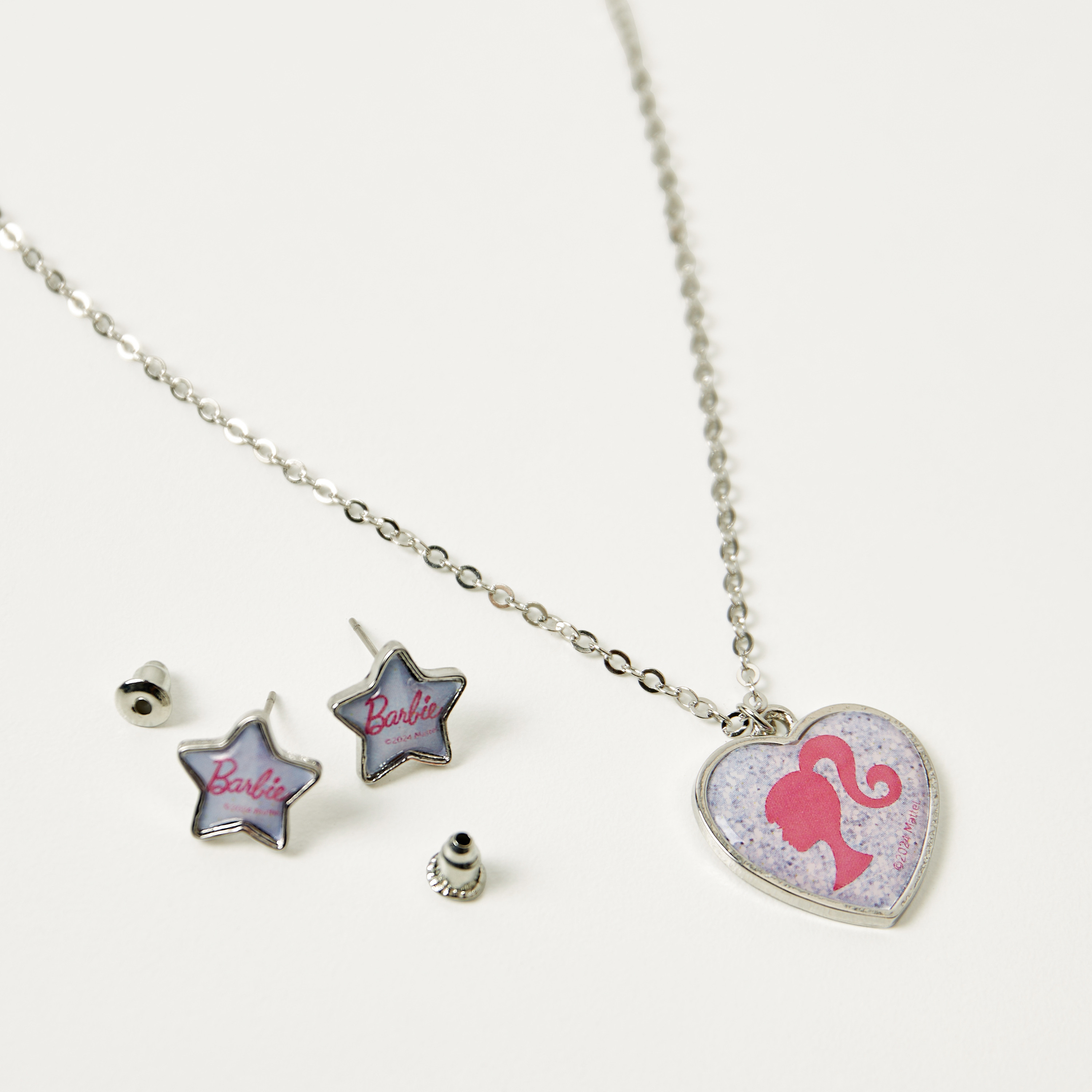 Barbie Embellished Heart Pendant Necklace and Earrings Set-girls-accessories-jewellery-image-2
