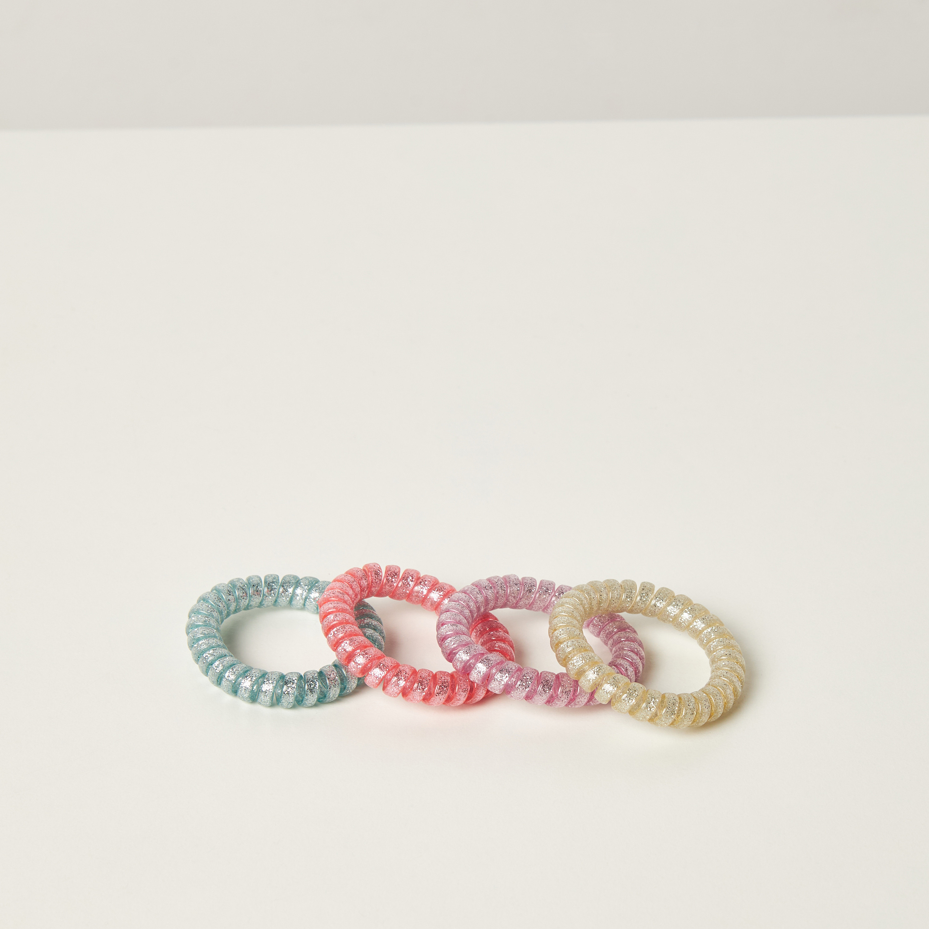 Charmz Glitter Print Spiral Elasticated Hair Tie - Set of 4-girls-accessories-hairaccessories-image-1