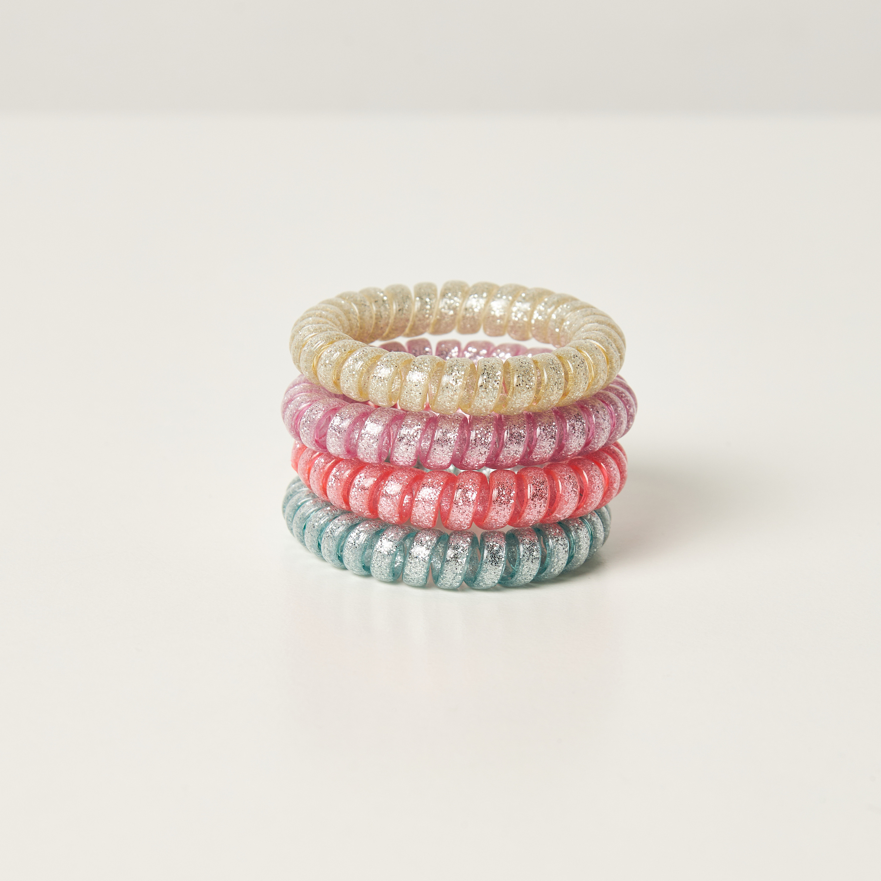 Charmz Glitter Print Spiral Elasticated Hair Tie - Set of 4-girls-accessories-hairaccessories-image-2