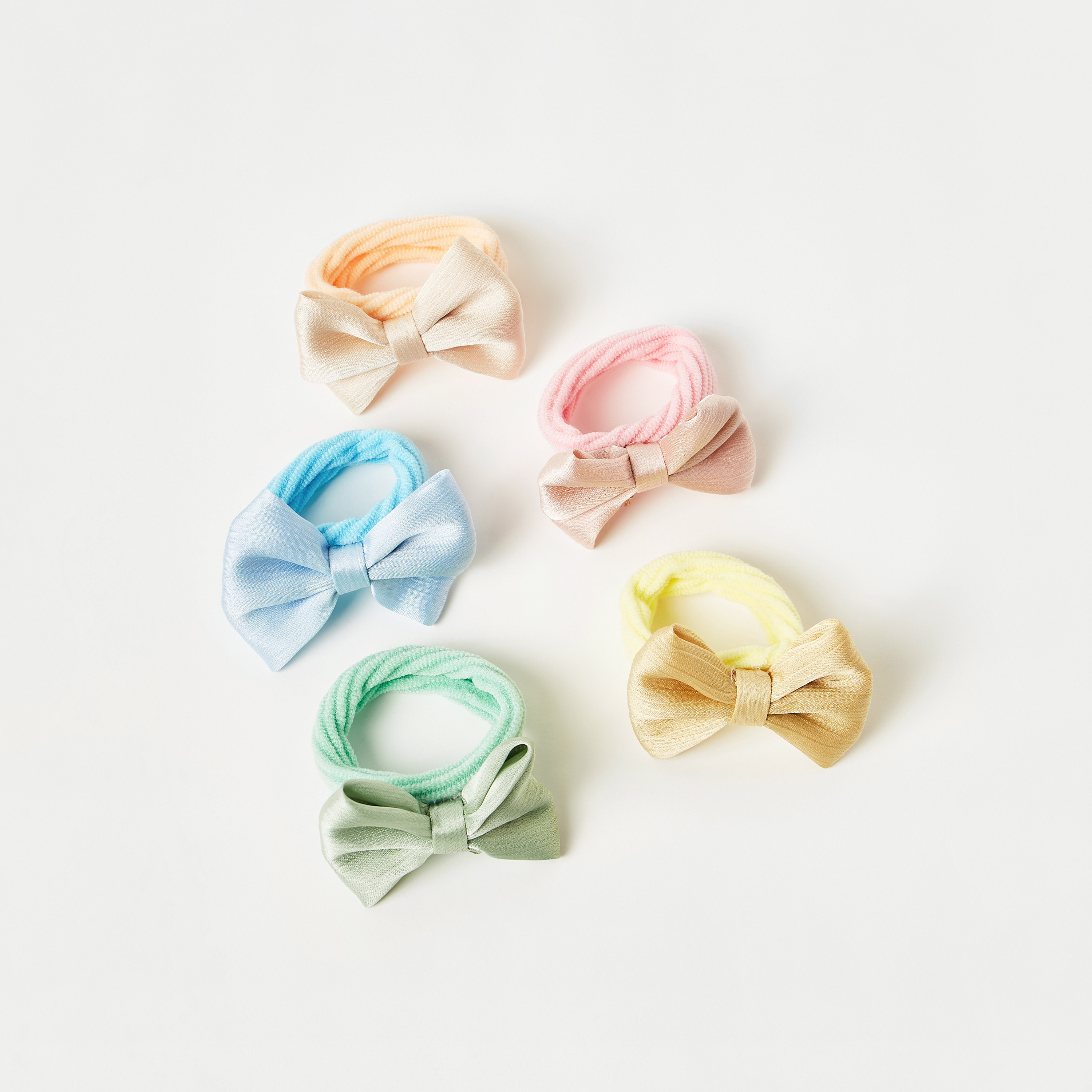 Charmz Bow Accent Elasticated Scrunchie - Set of 5-girls-accessories-hairaccessories-image-1