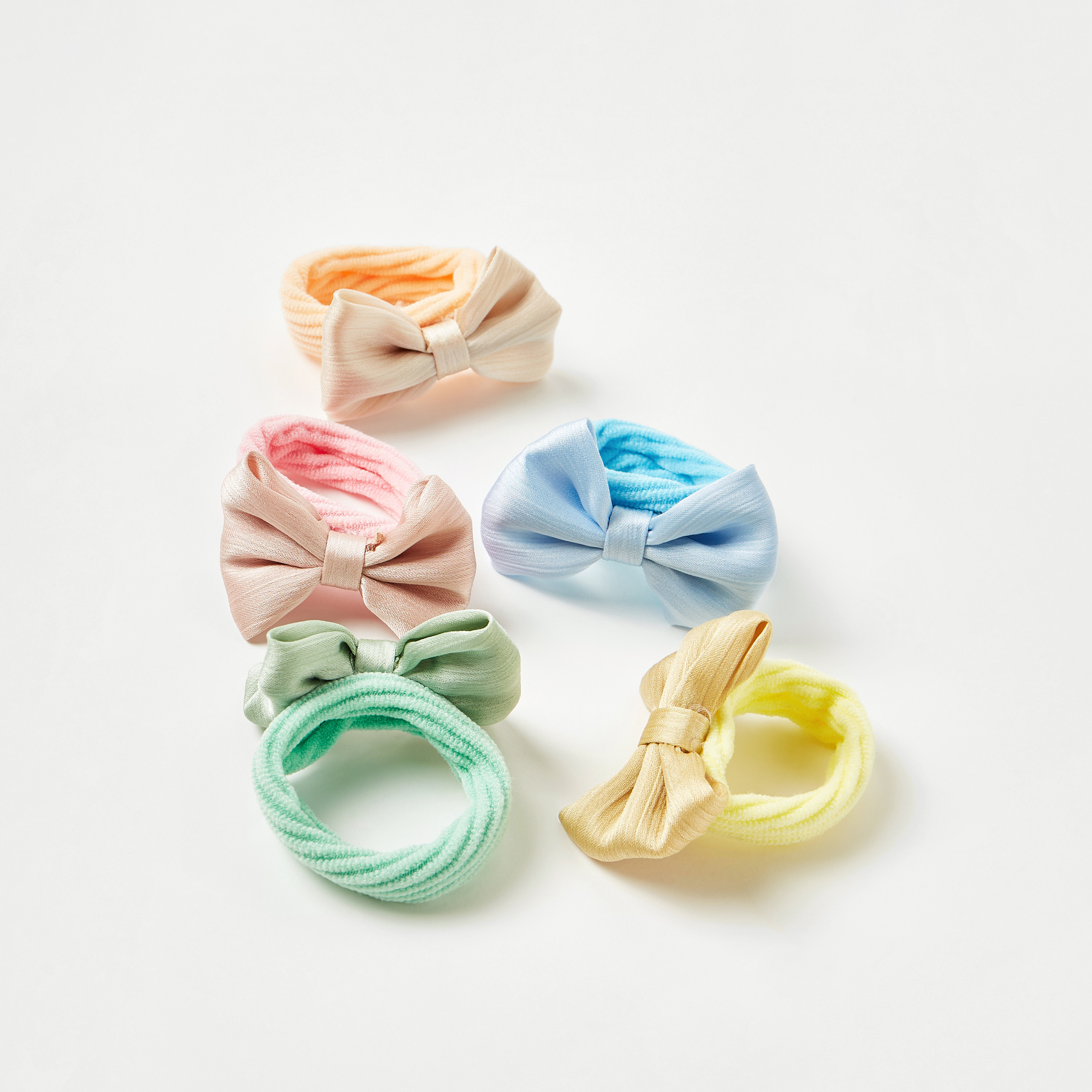 Charmz Bow Accent Elasticated Scrunchie - Set of 5-girls-accessories-hairaccessories-image-3