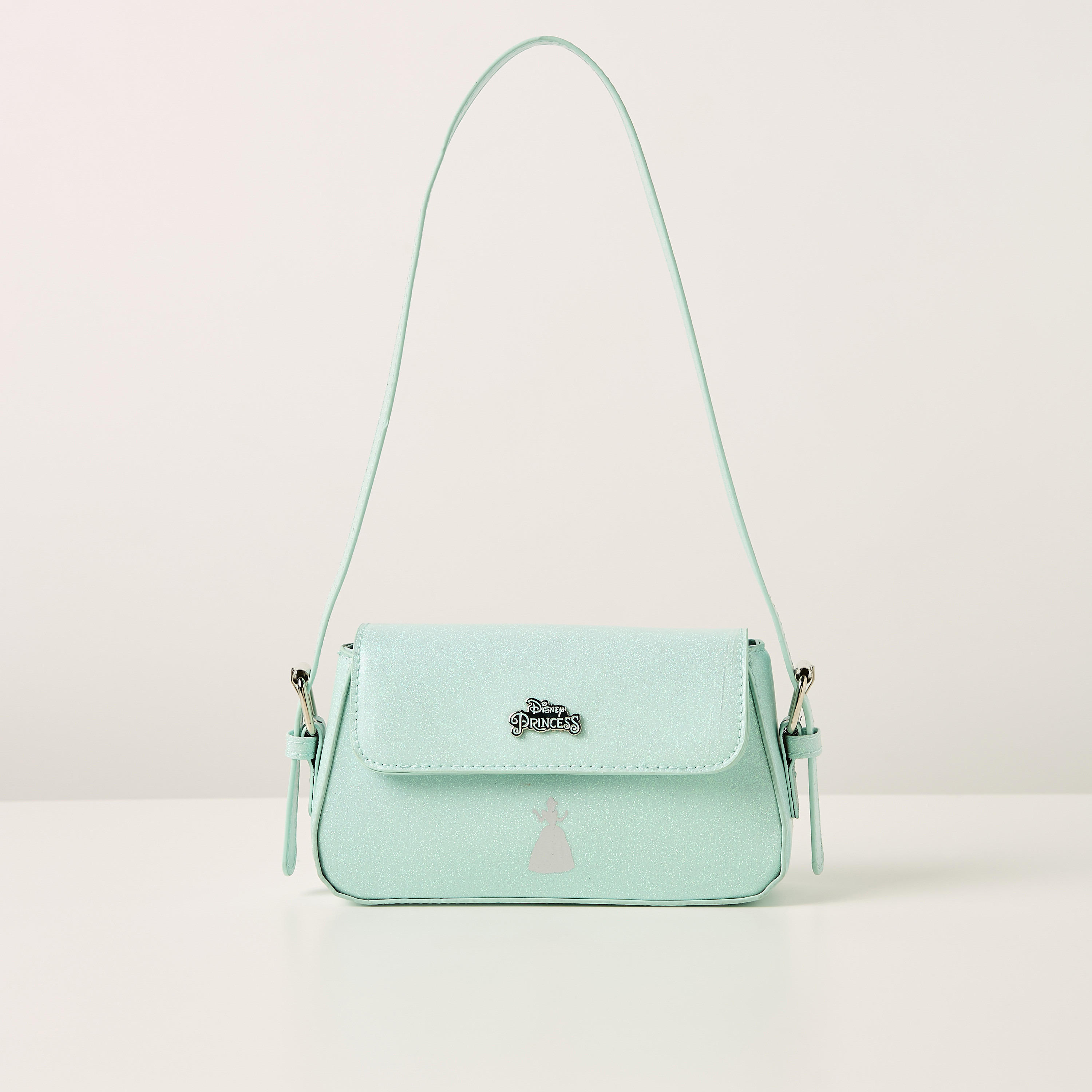 Disney Cinderella Glitter Print Baguette Bag with Adjustable Strap and Flap Closure-girls-accessories-bags-image-1