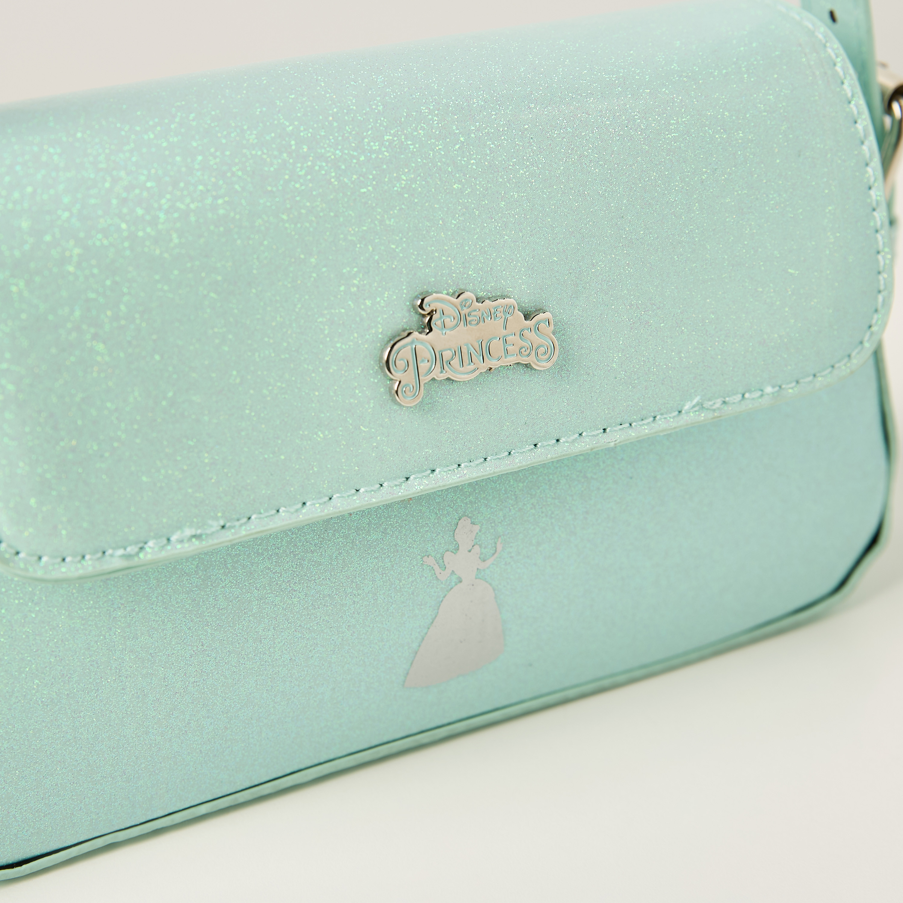 Disney Cinderella Glitter Print Baguette Bag with Adjustable Strap and Flap Closure-girls-accessories-bags-image-3
