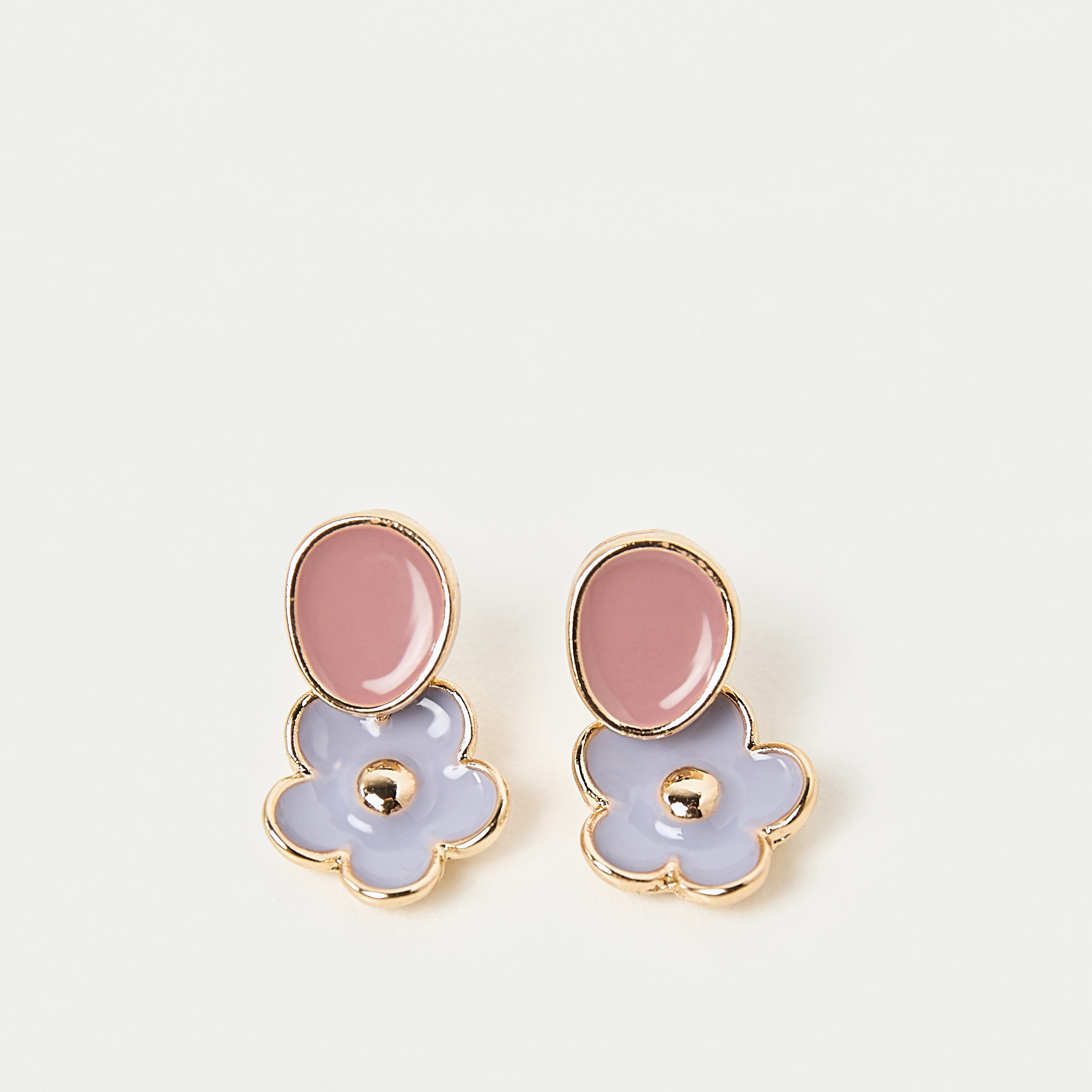 حلق بتصميم زهرة مرصعة ومكبس إغلاق خلفي من تشارمز-girls-accessories-jewellery-image-1