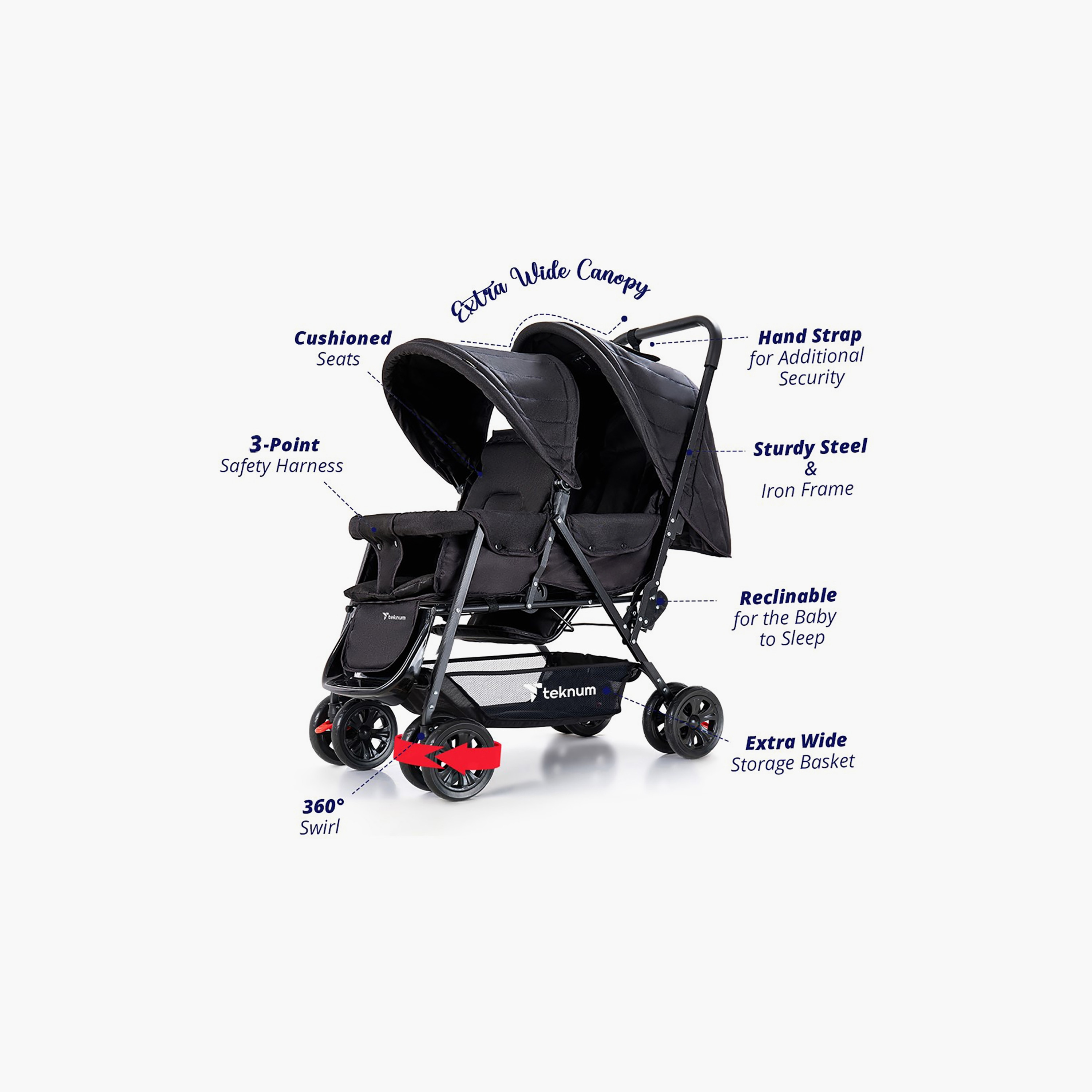 Teknum Double Baby Stroller with Canopy-baby-gear-strollersandprams-strollers-image-2