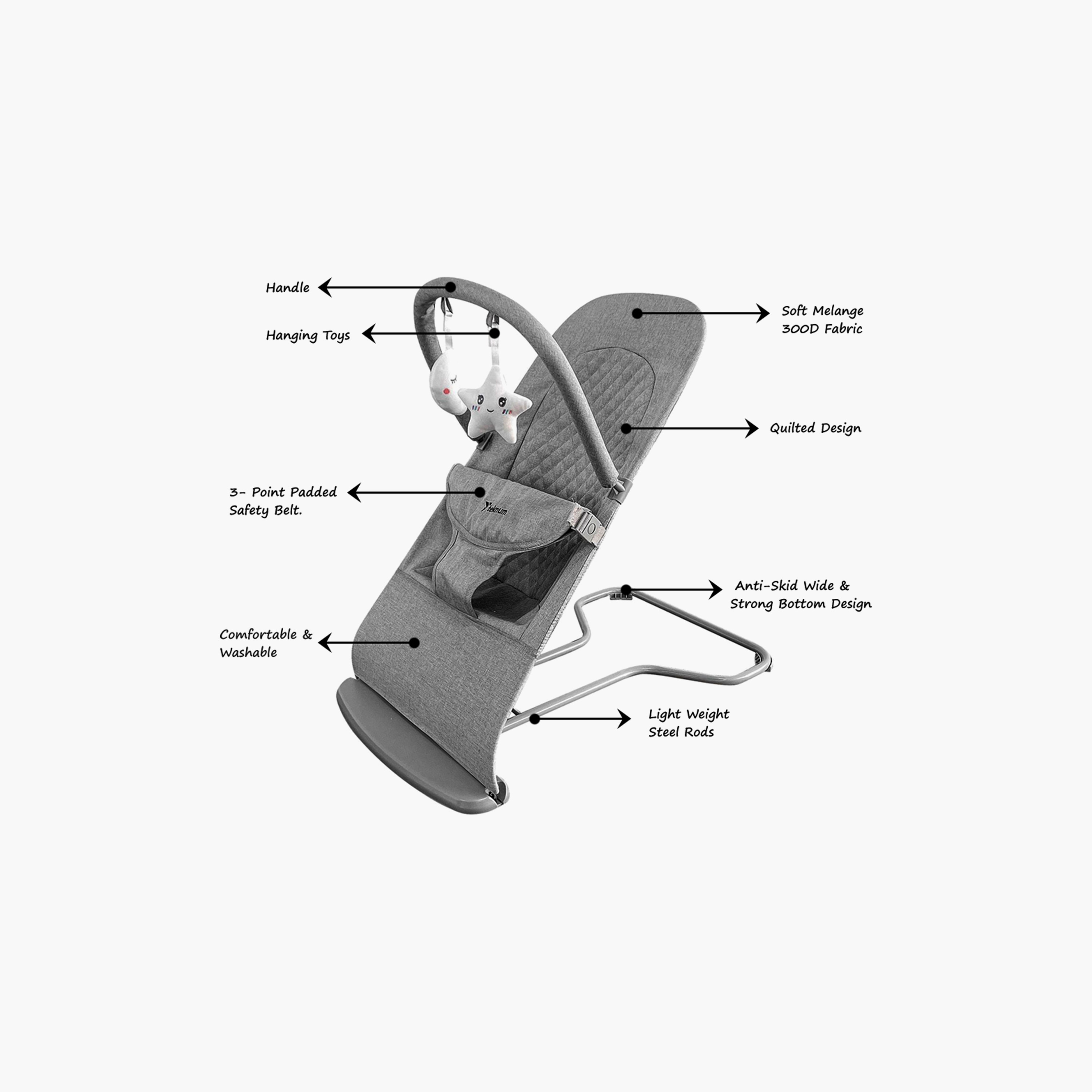 Teknum 3-Stage Baby Bouncer Recliner Seat - Grey-baby-infantactivity-bouncers-image-4