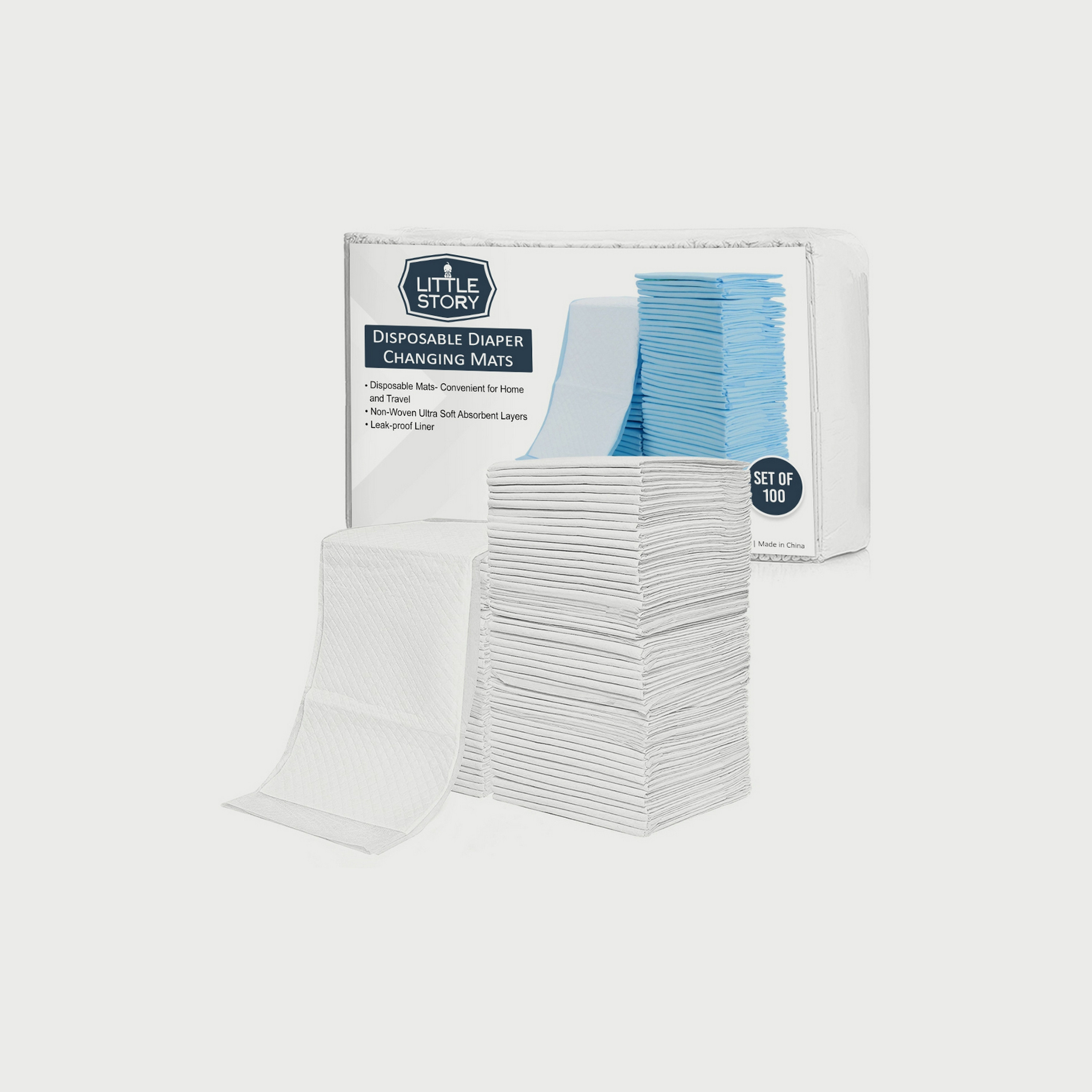 Little Story Disposable Diaper Changing Mats, Pack Of 100-Piece, White-baby-diapering-changingmats-image-1