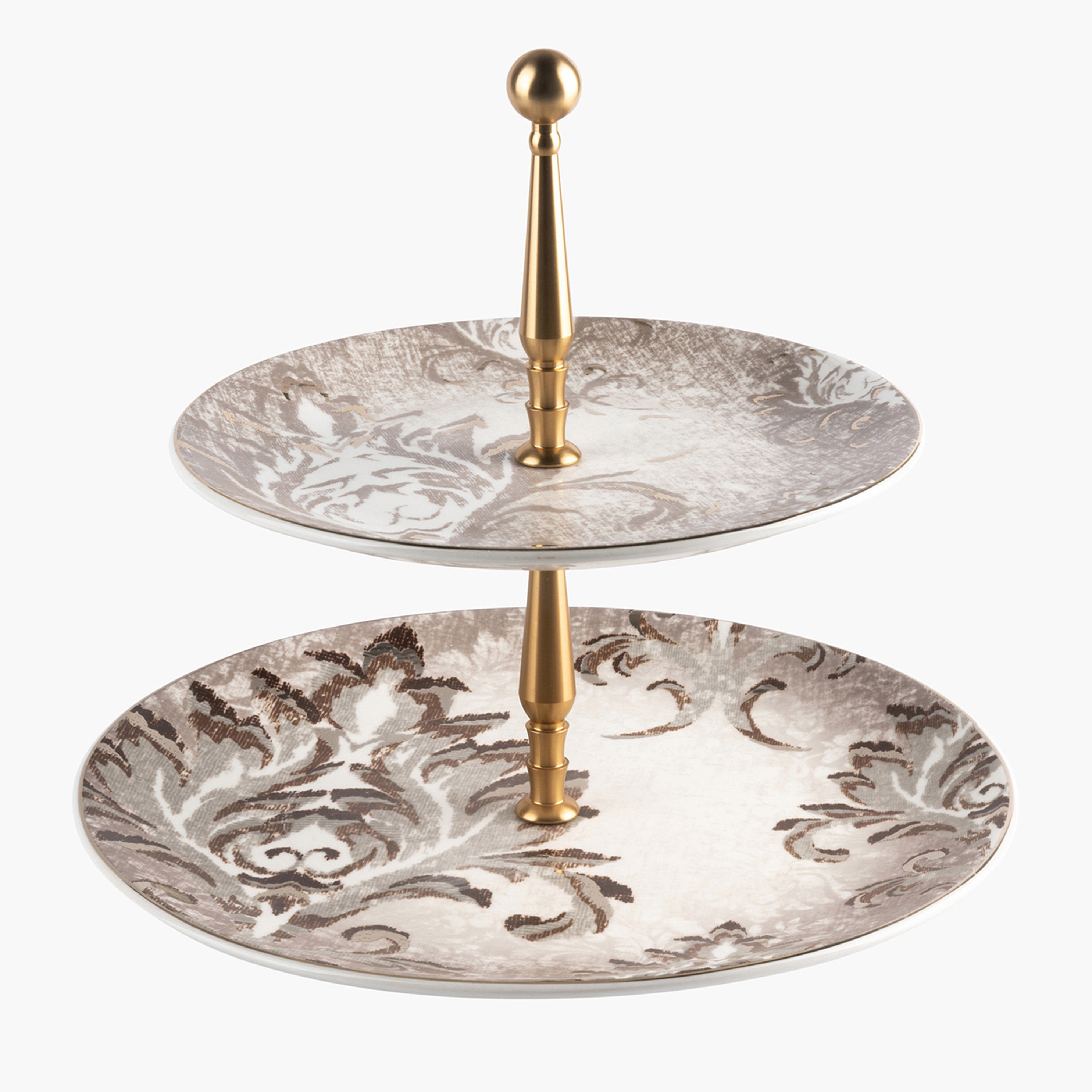 Otantik Harir 2-Tier Printed Porcelain Cake Stand - 26x23 cm-household-dining-serveware-cakestands-image-1