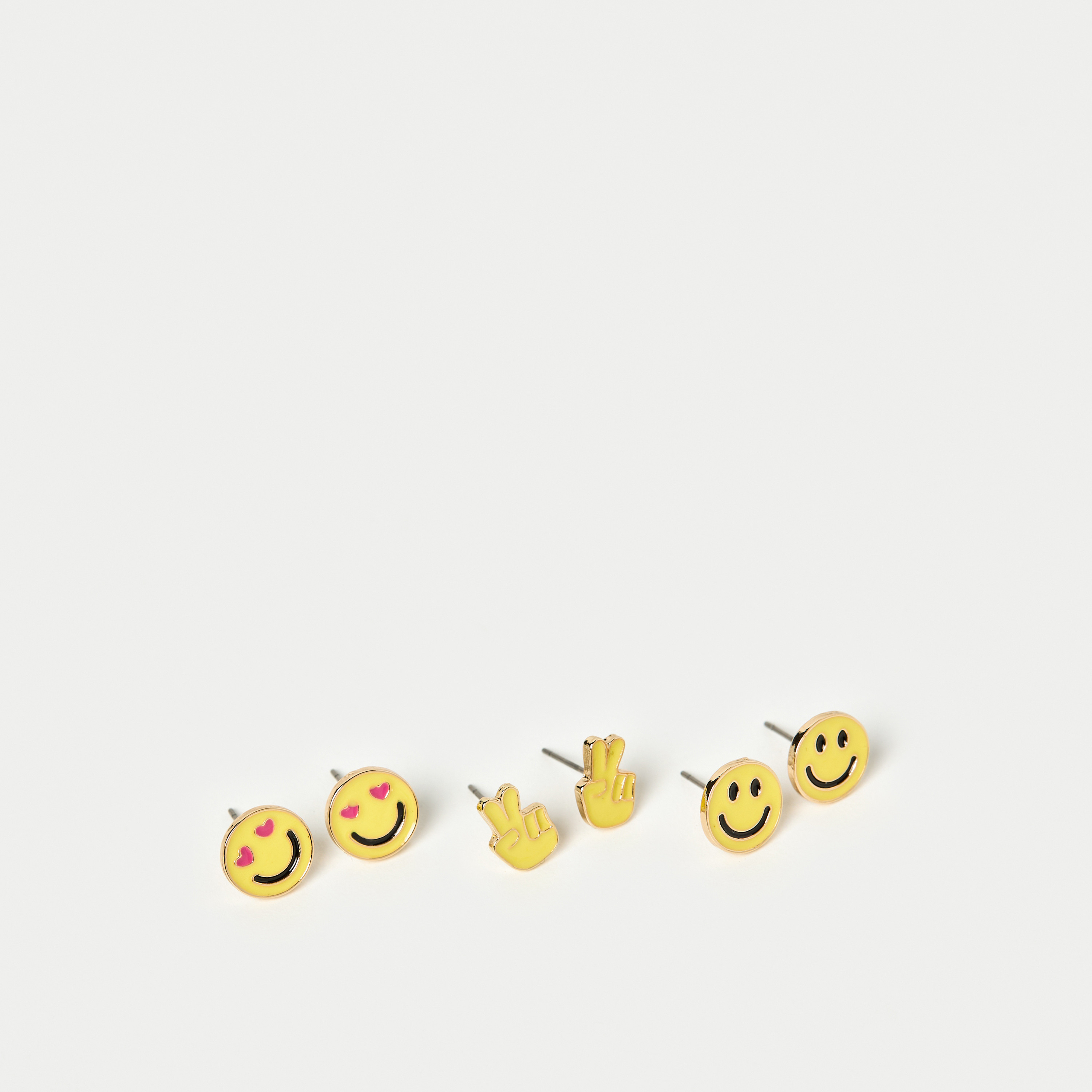 Charmz Smiley Accent Stud Earrings - Set of 3-girls-accessories-jewellery-image-1