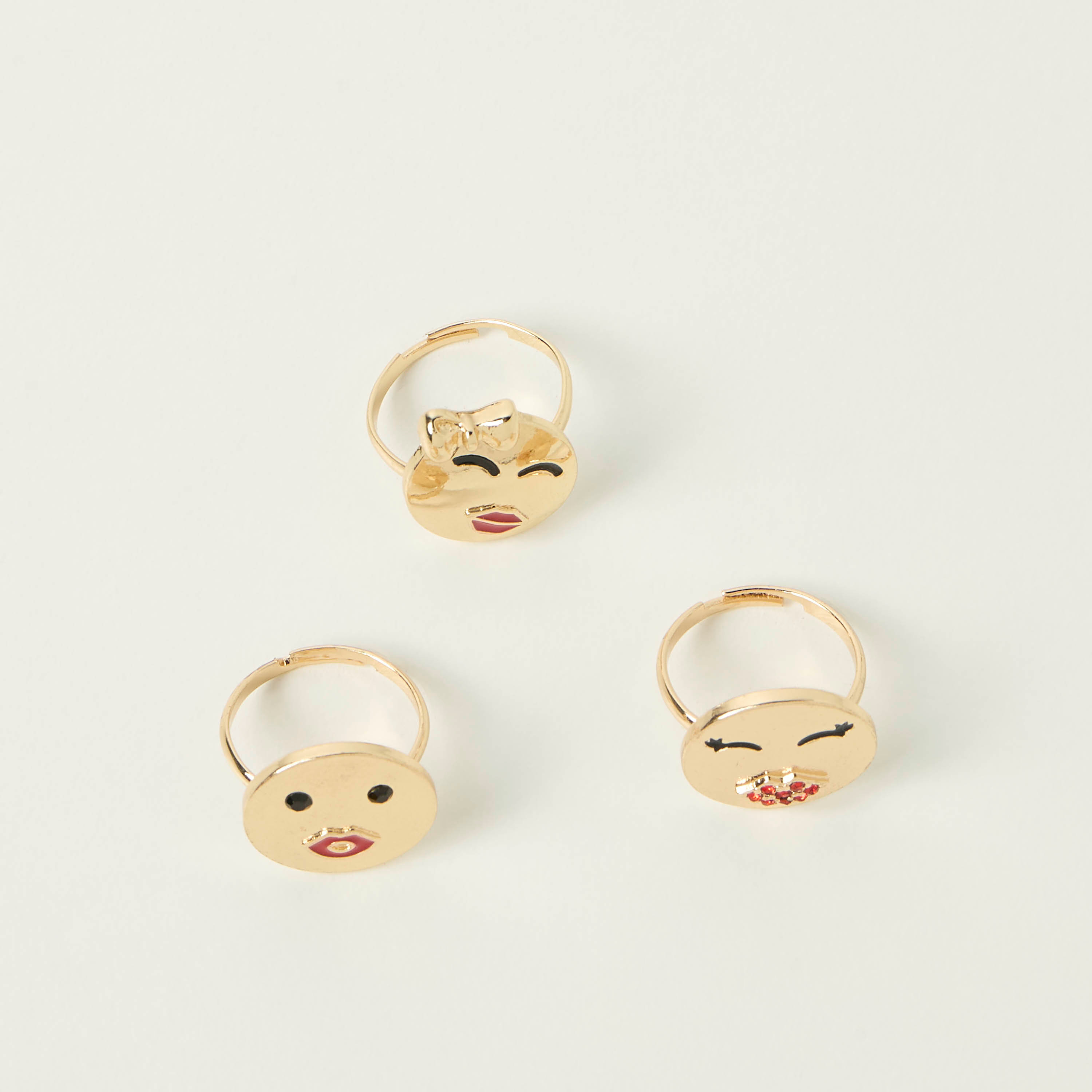 Charmz Emoji Face Shaped Adjustable Ring - Set of 3-girls-accessories-jewellery-image-1