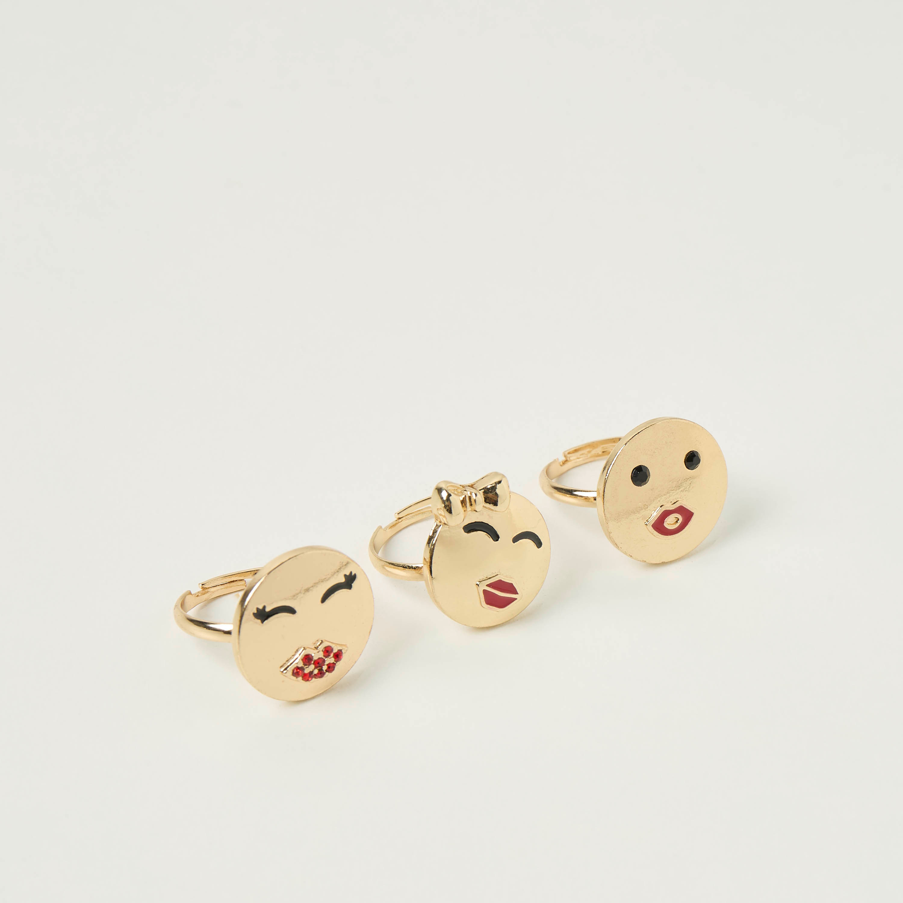 Charmz Emoji Face Shaped Adjustable Ring - Set of 3-girls-accessories-jewellery-image-2