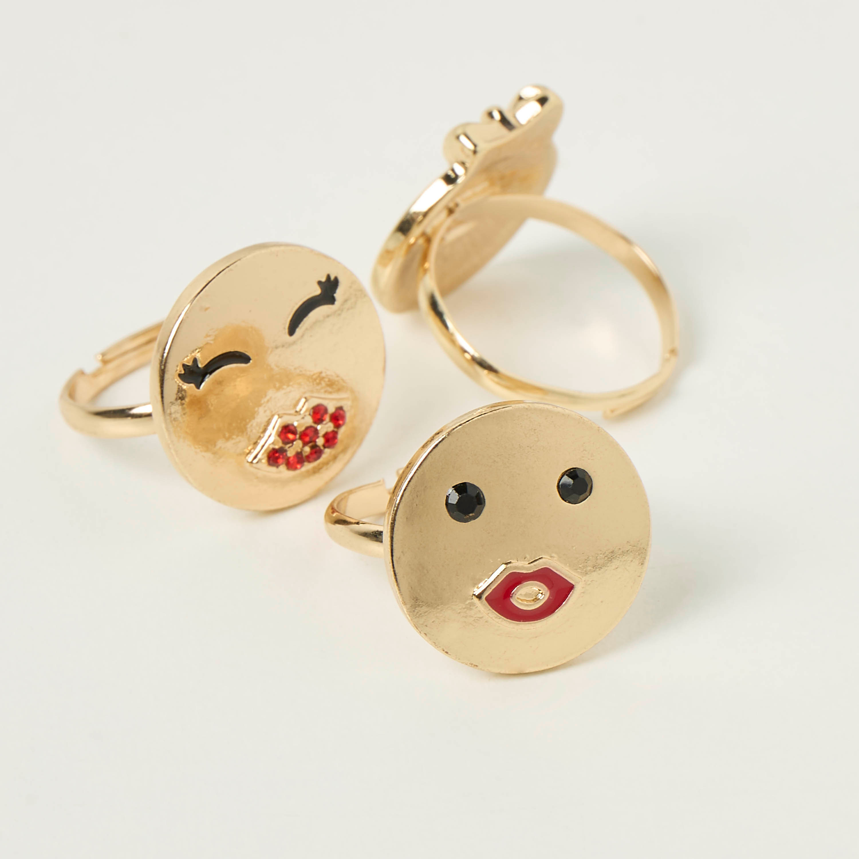 Charmz Emoji Face Shaped Adjustable Ring - Set of 3-girls-accessories-jewellery-image-4