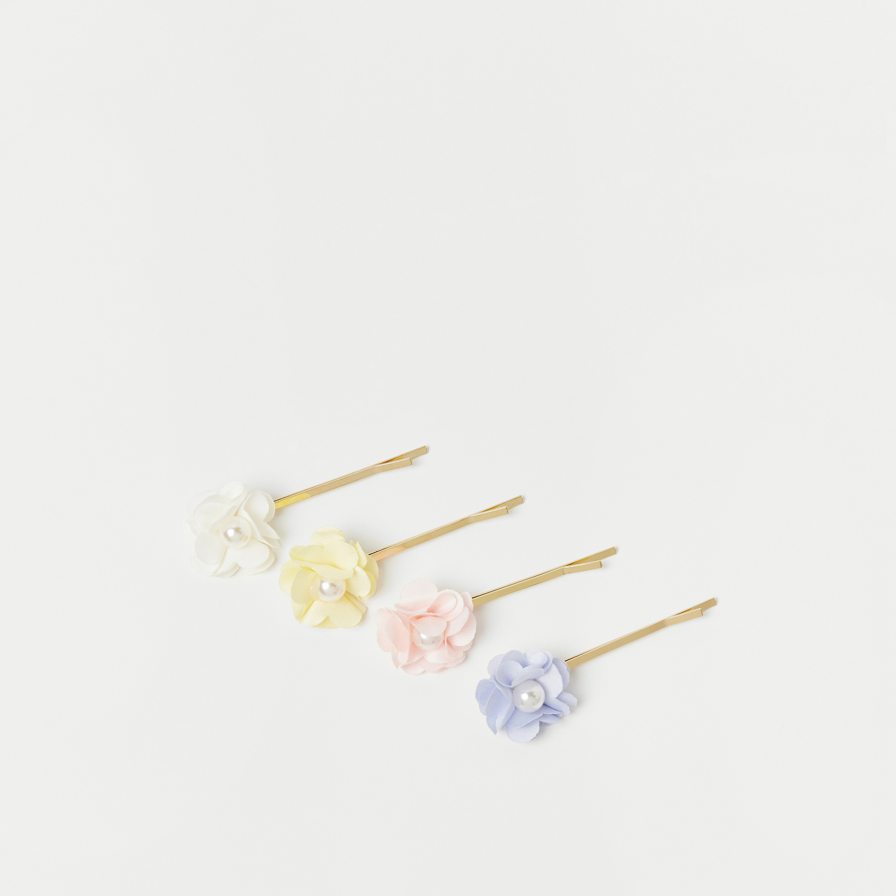 مشابك شعر بتصميم زهرة مزينة باللؤلؤ من تشارمز - طقم 4 قطع-baby-girls-accessories-hairaccessories-image-1