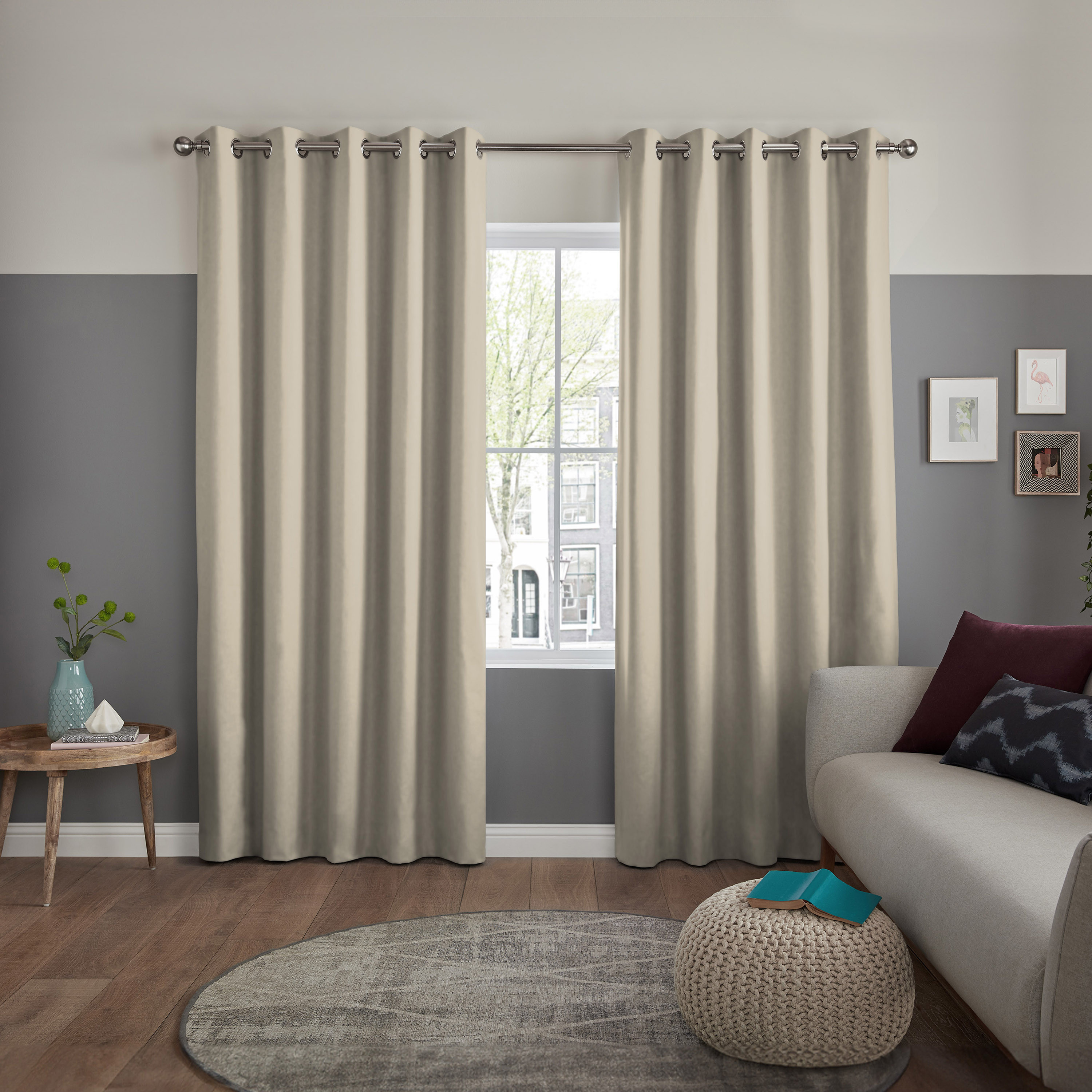 ستارة تعتيم قطعة واحدة بحلقات لون بيچ من يورك - 135x240 سم-household-windows-curtains-image-1