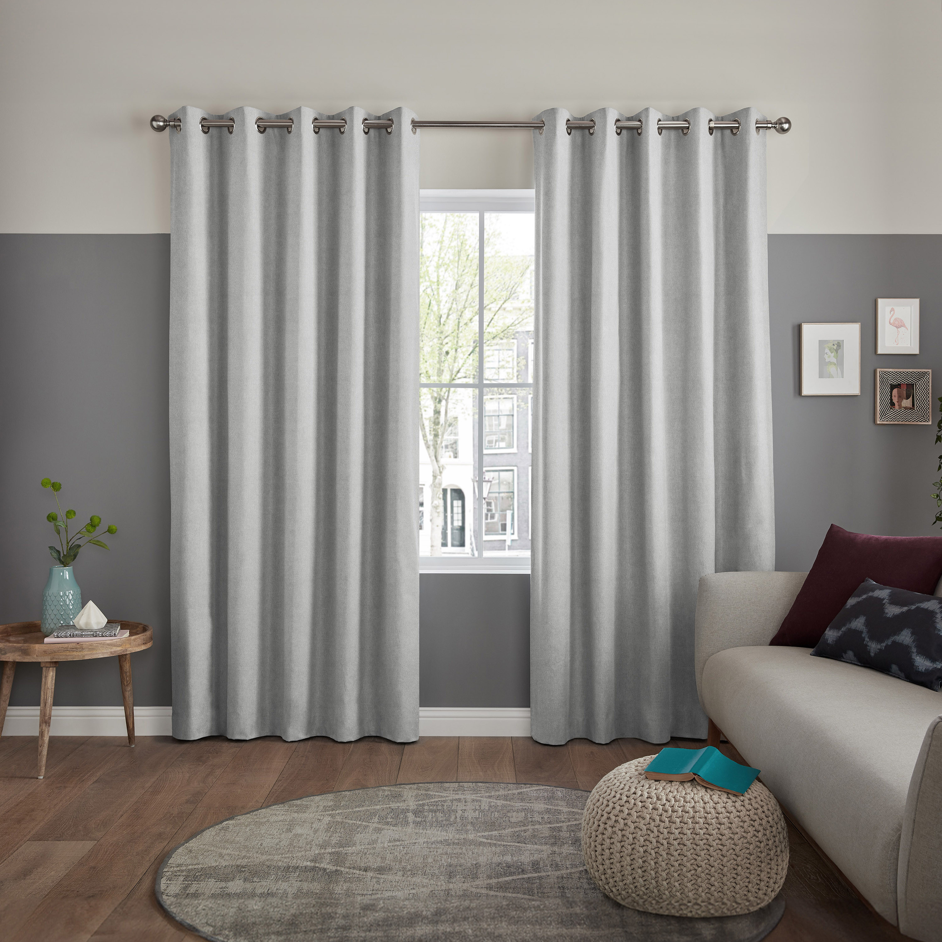 ستارة تصفية الضوء قطعة واحدة بحلقات لون رمادي من تشيلسي - 135x240 سم-household-windows-curtains-image-1