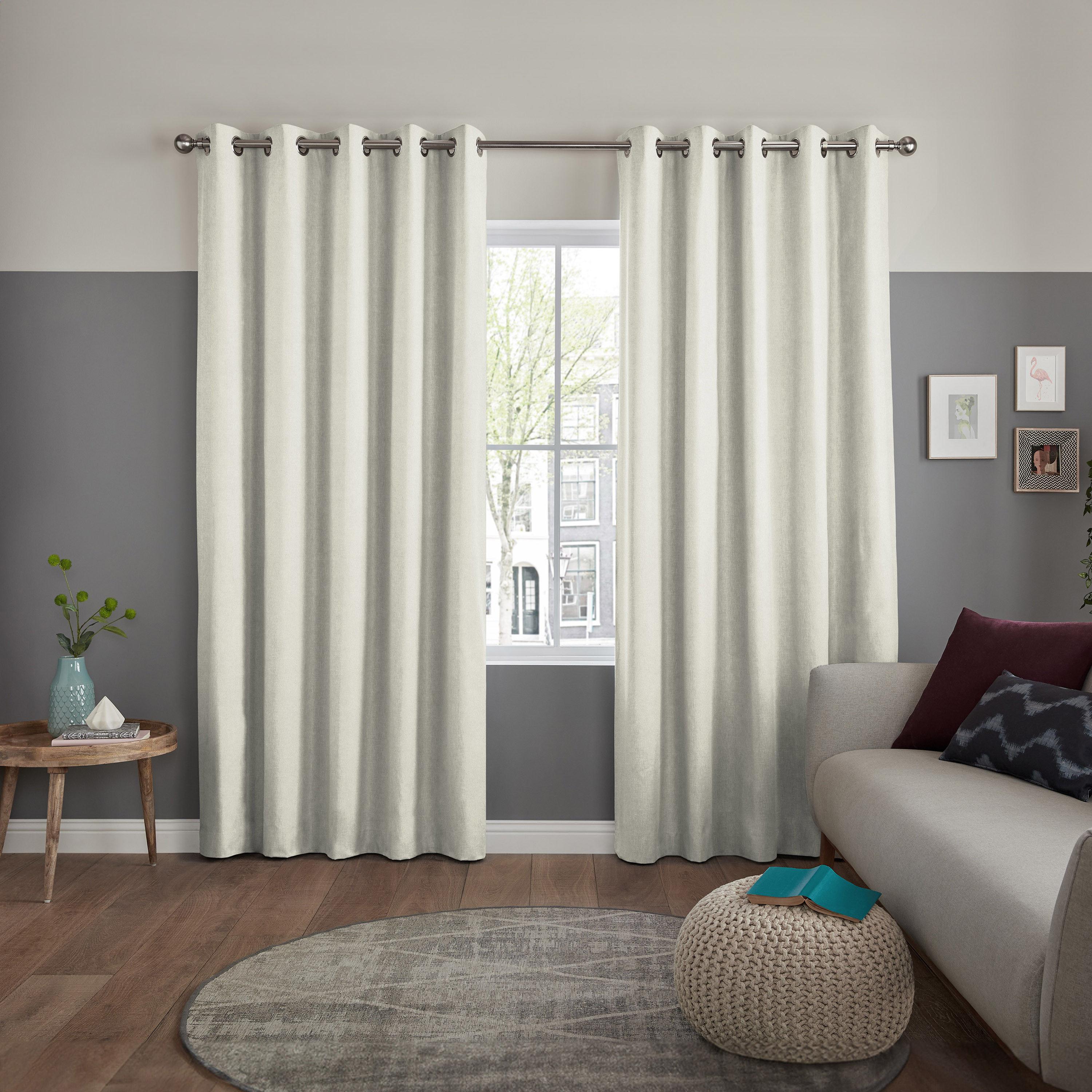 ستارة تصفية الضوء قطعة واحدة بحلقات لون كريمي من تشيلسي - 135x240 سم-household-windows-curtains-image-1