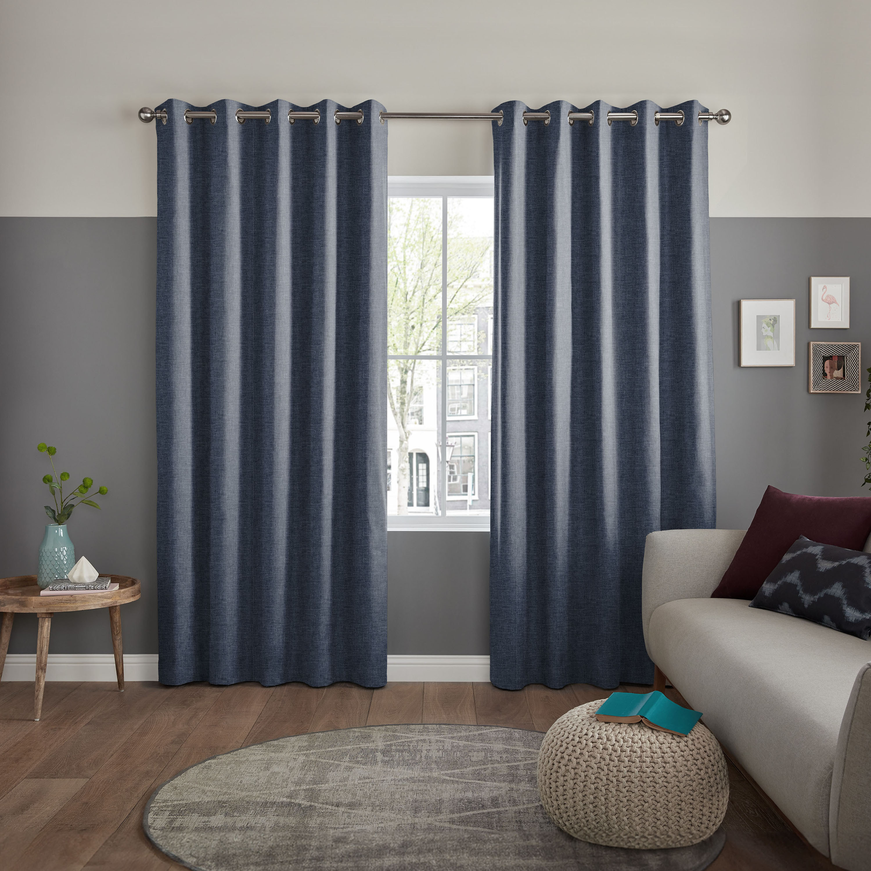 ستارة قطعة واحدة بحلقات لون أزرق من وورثينج - 135x240 سم-household-windows-curtains-image-1