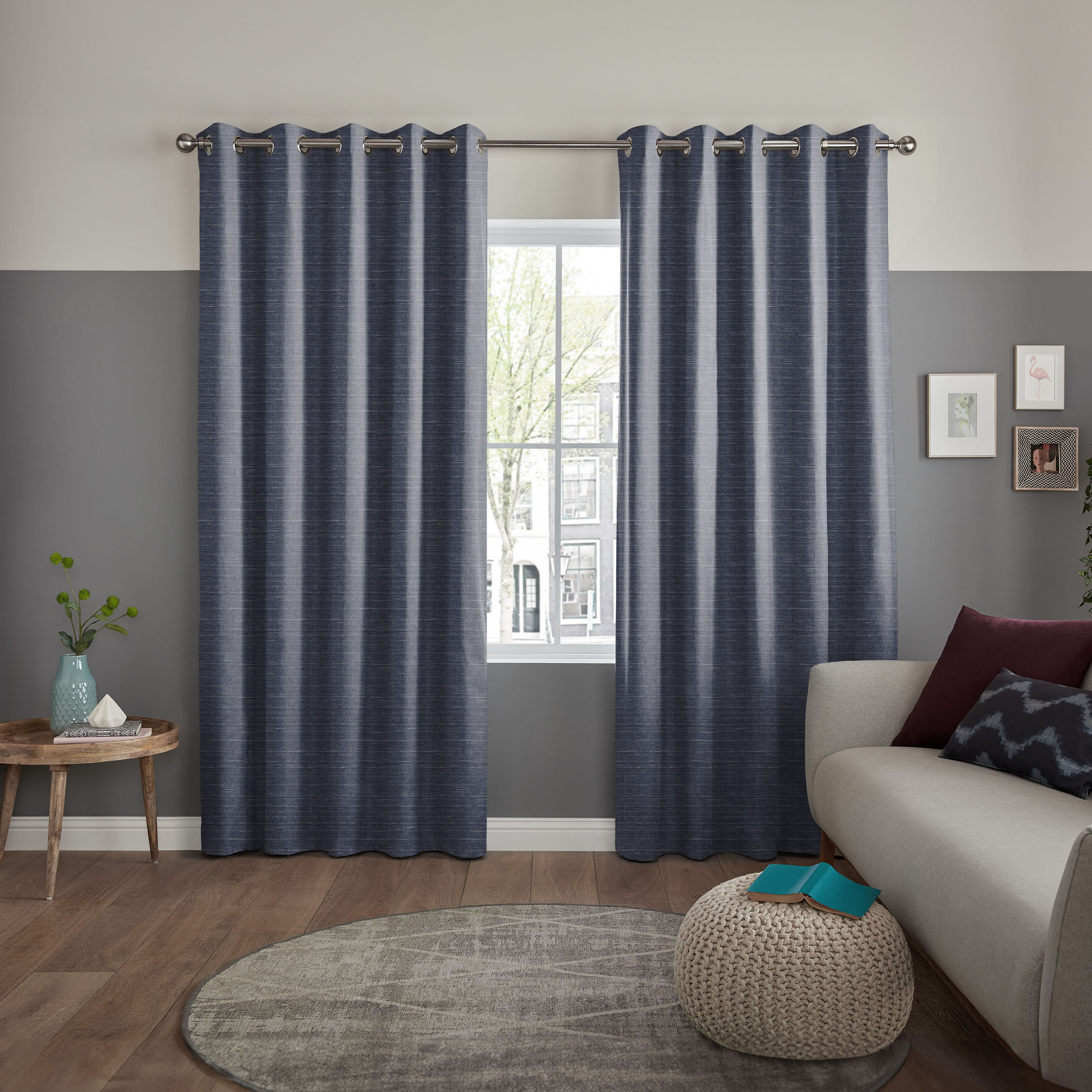 ستارة تصفية الضوء قطعة واحدة بحلقات لون أزرق من بوتر - 135x240 سم-household-windows-curtains-image-1
