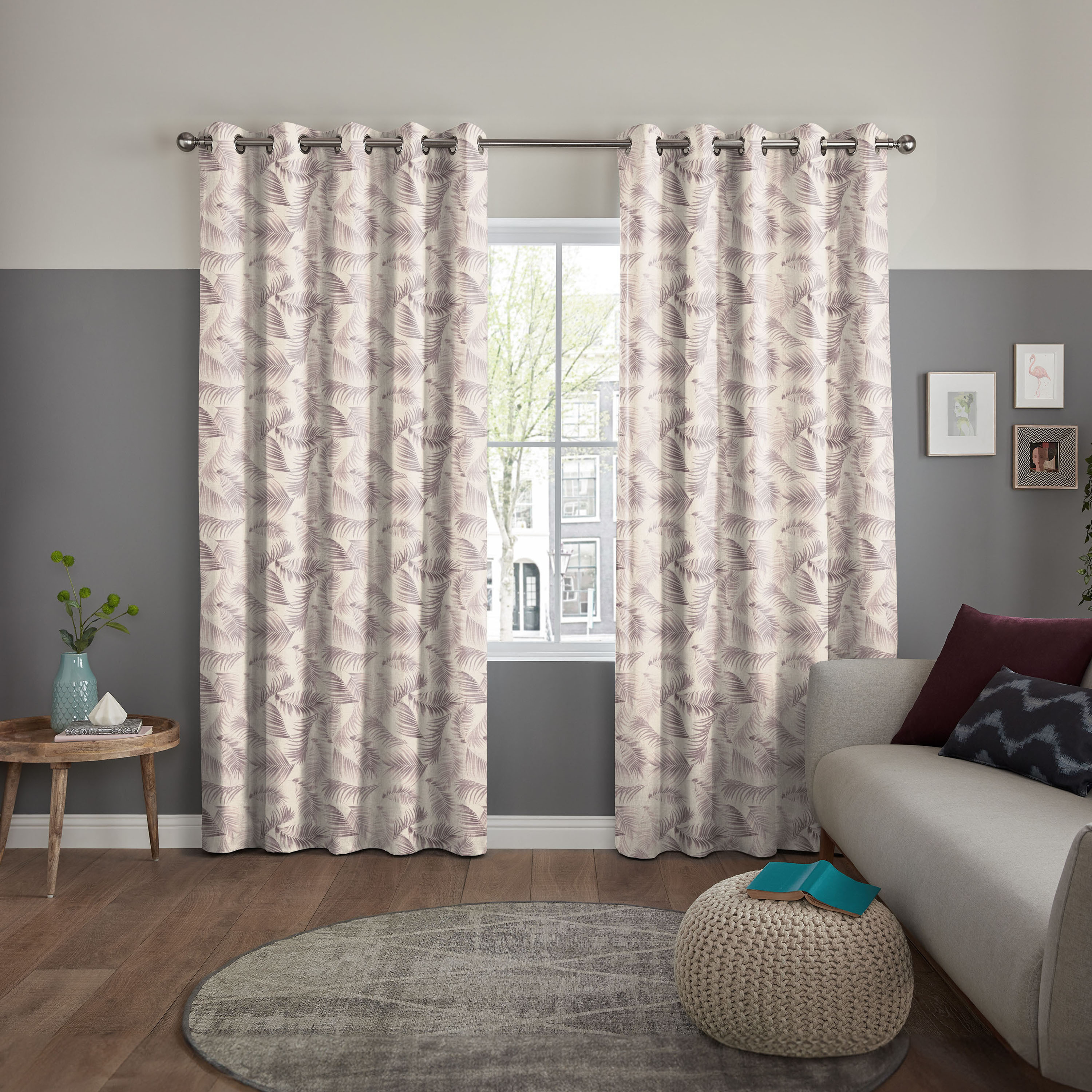 ستارة تصفية الضوء قطعة واحدة بحلقات لون رمادي من شيشام - 135x240 سم-household-windows-curtains-image-1