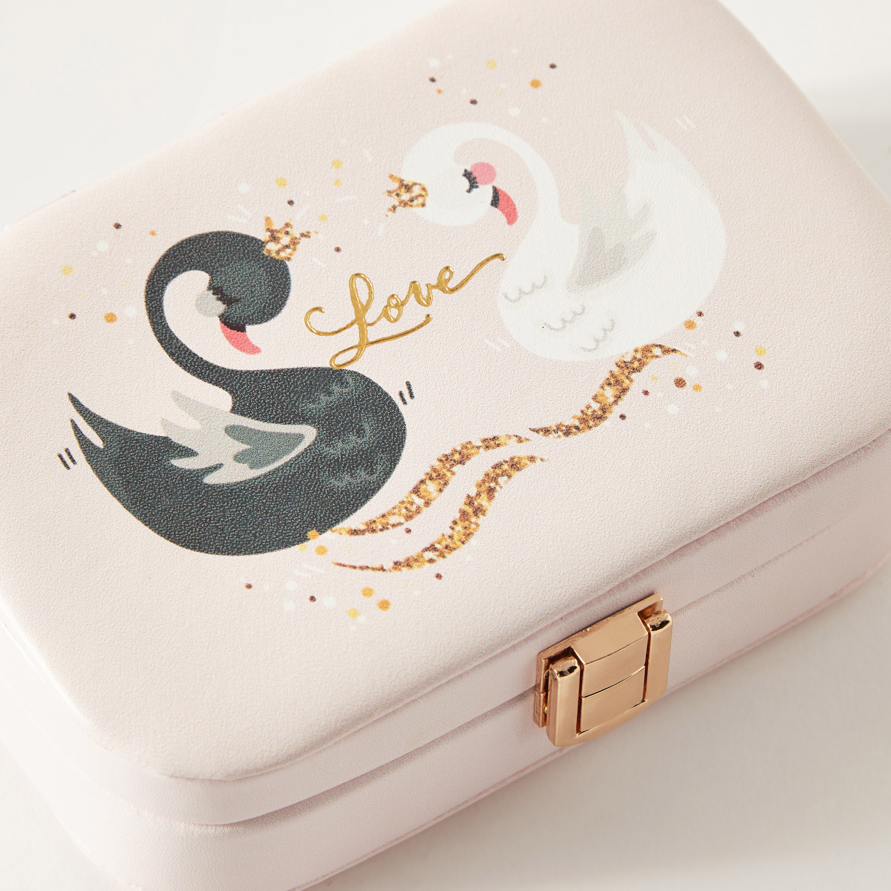 Swan Print Jewelry Box with Mirror and Lock - 15x11x5 cms-women-watchesandjewellery-jewellery-storage-image-4