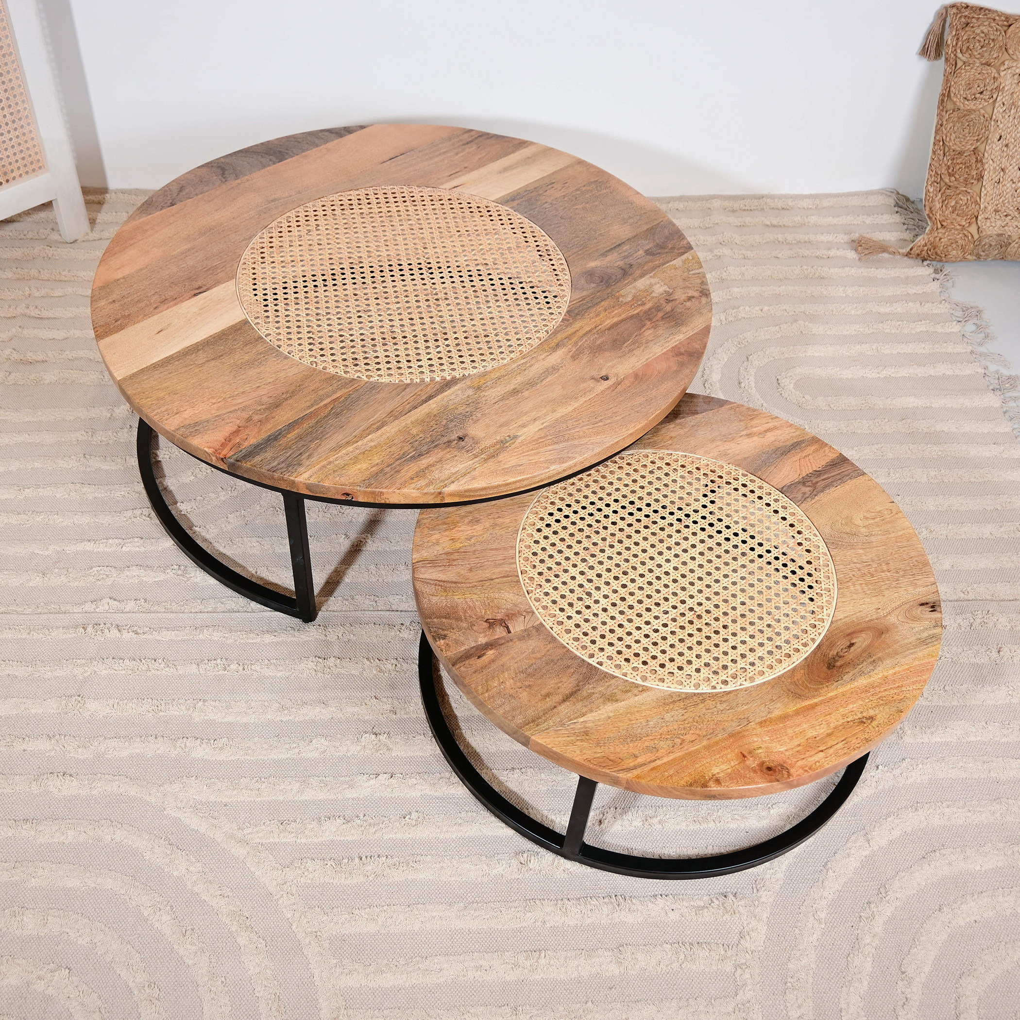 Home Carving Mango Wood Top Nesting Table with Trestle Base - Set of 2-furniture-livingroom-nestoftables-image-5