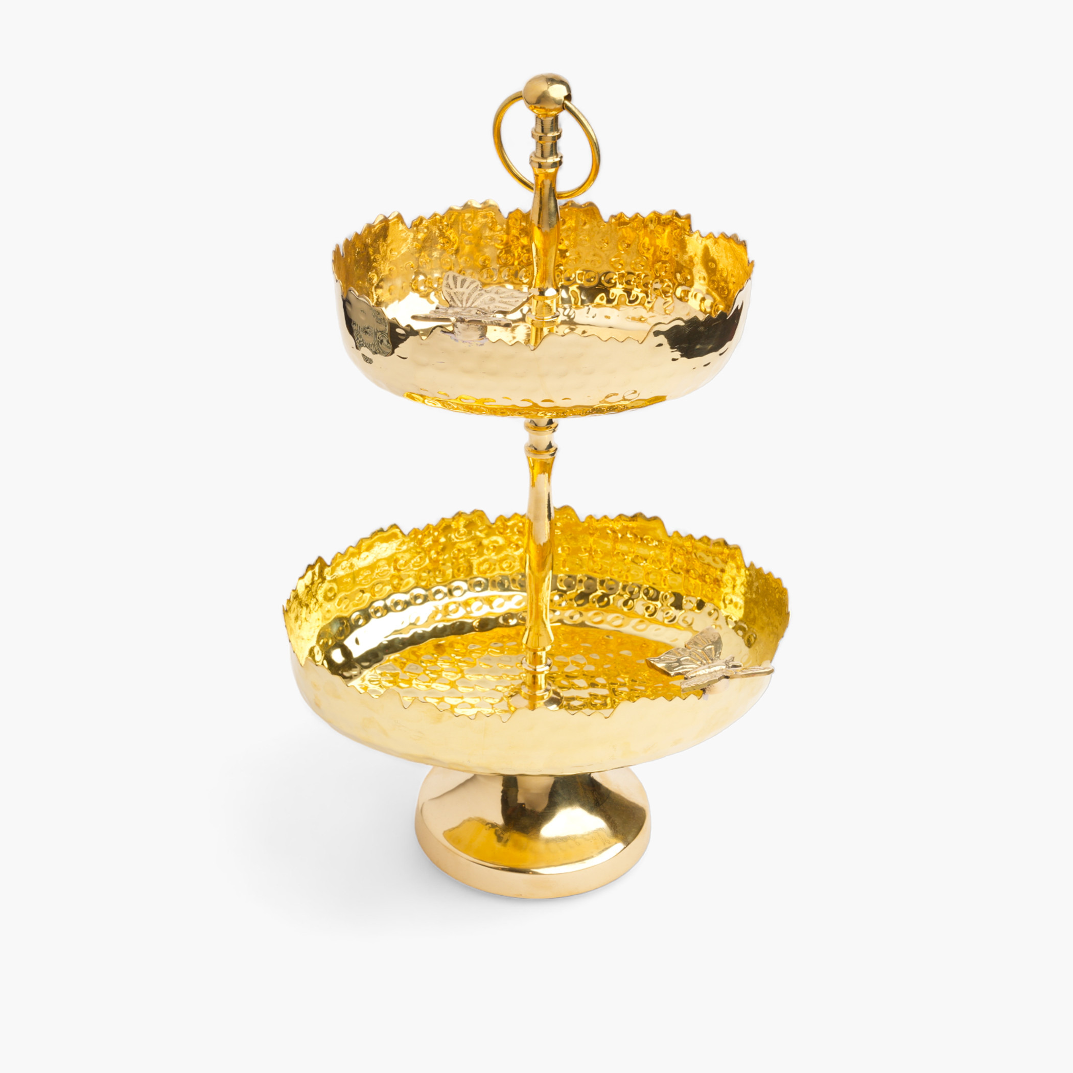 Home Carving 2-Tiered Metal Bowl Stand - 20x15x33 cms-household-dining-serveware-cakestands-image-1