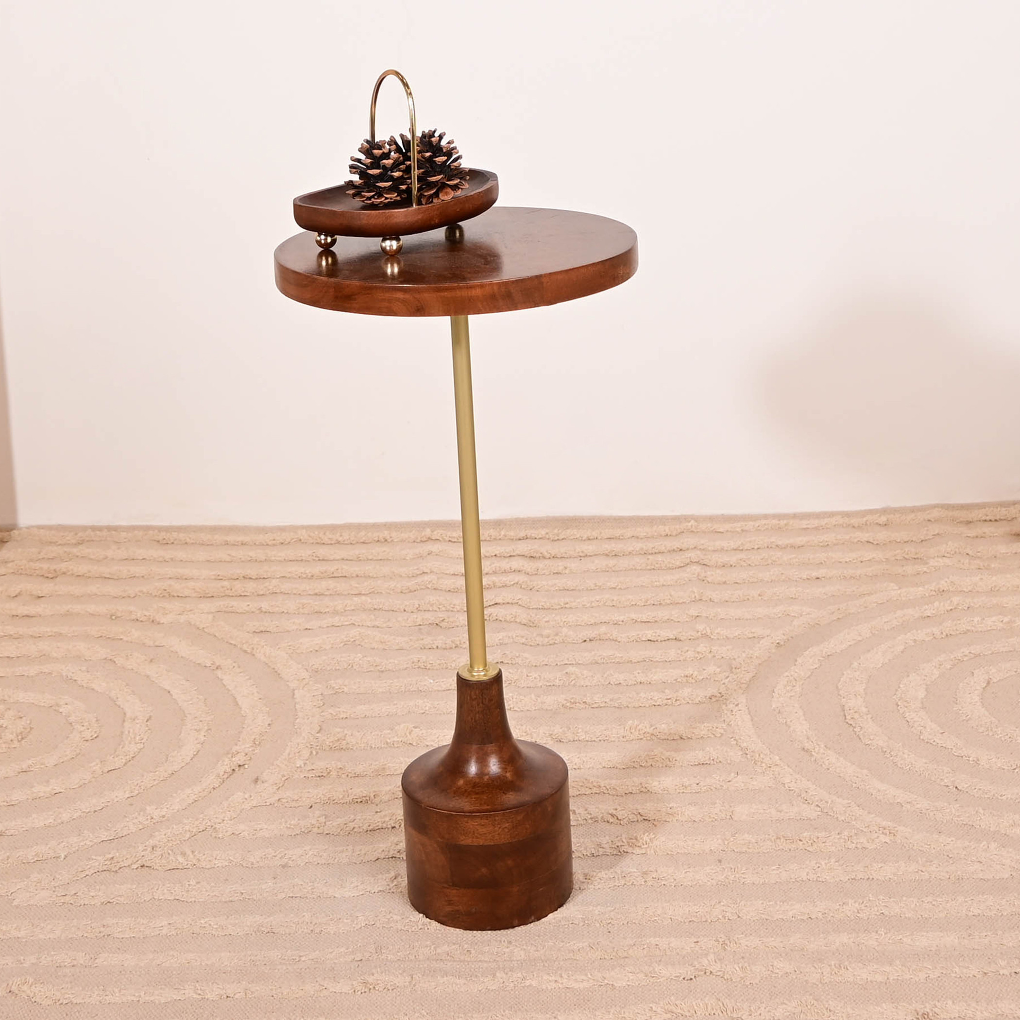 Home Carving Wooden Top Side Table with Pedestal Base - 60x32x60 cms-furniture-livingroom-sideandendtables-image-1