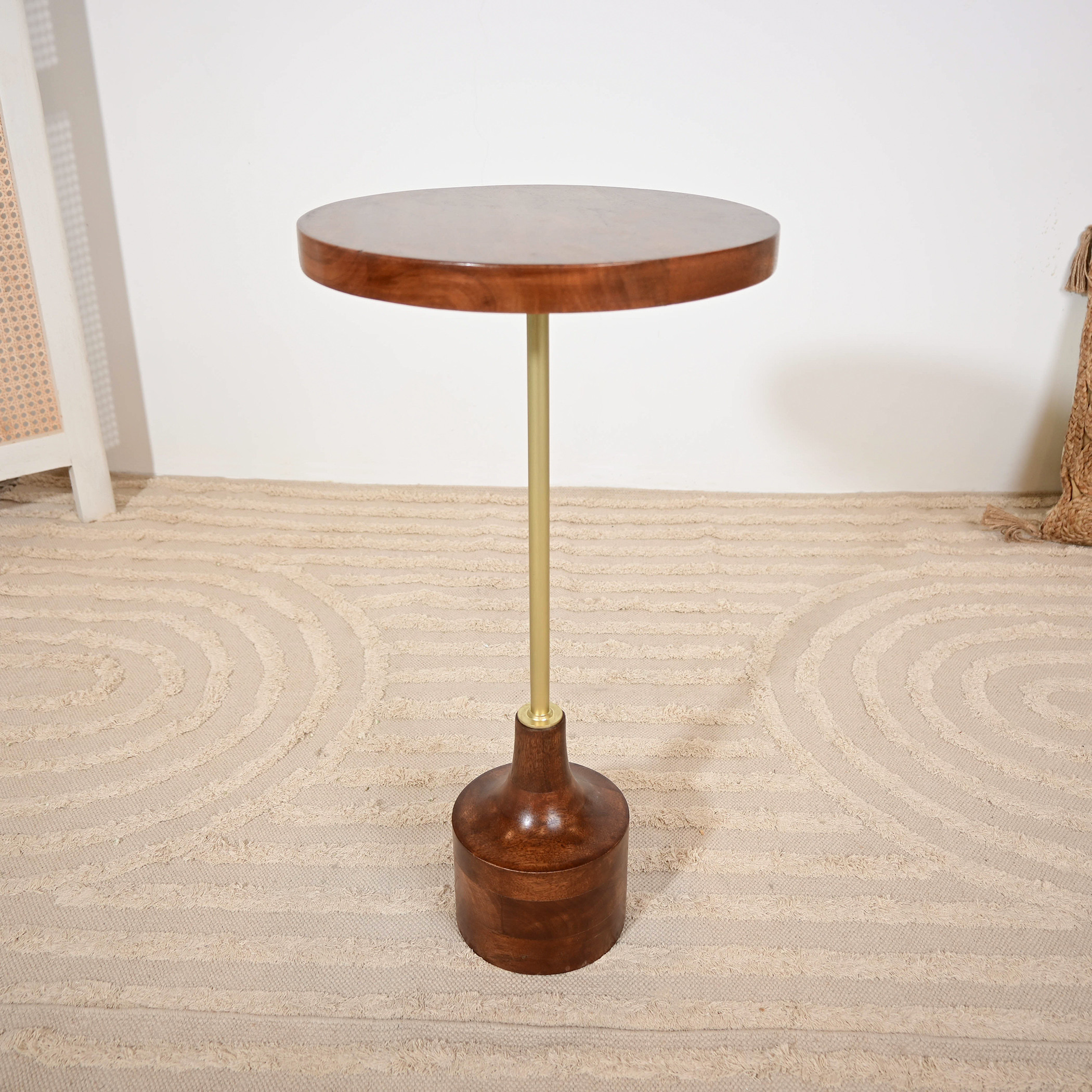 Home Carving Wooden Top Side Table with Pedestal Base - 60x32x60 cms-furniture-livingroom-sideandendtables-image-4
