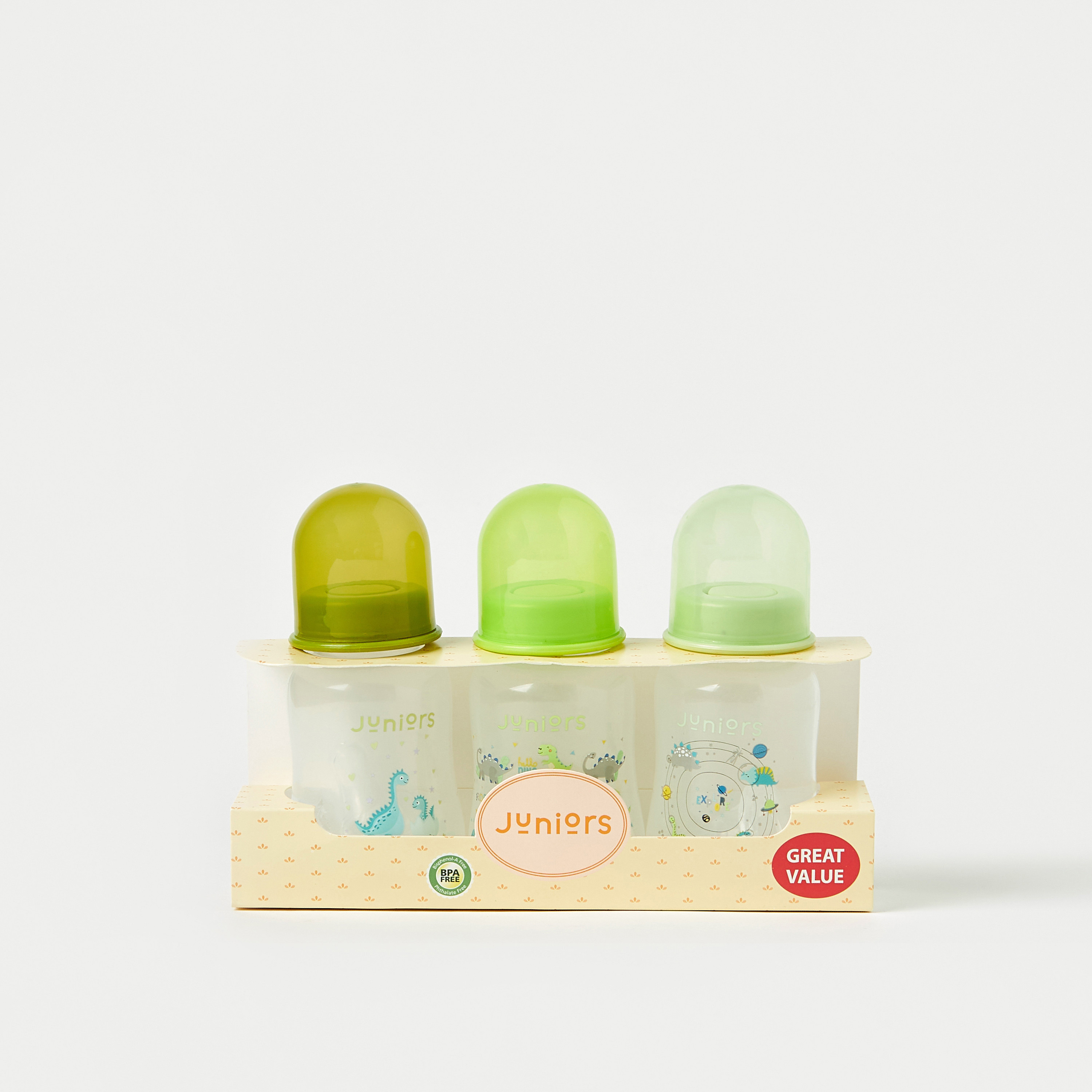 Juniors 3-Piece Dinosaur Print Feeding Bottle Set - 120 ml-baby-feeding-feedingbottles-bottlesandteats-image-1