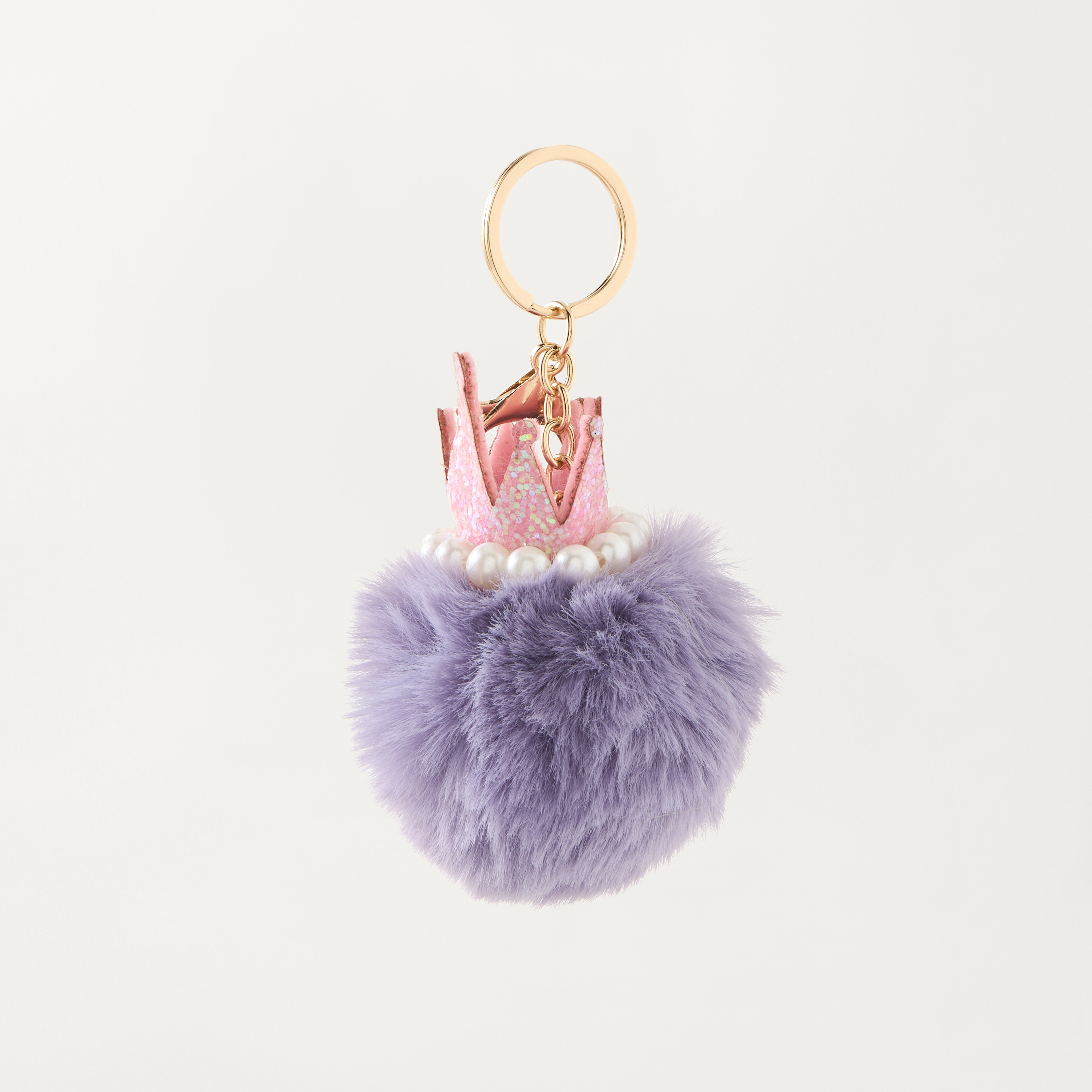 Crown Detail Pom-Pom Keychain with Hook-girls-accessories-keyringsandbagcharms-image-1