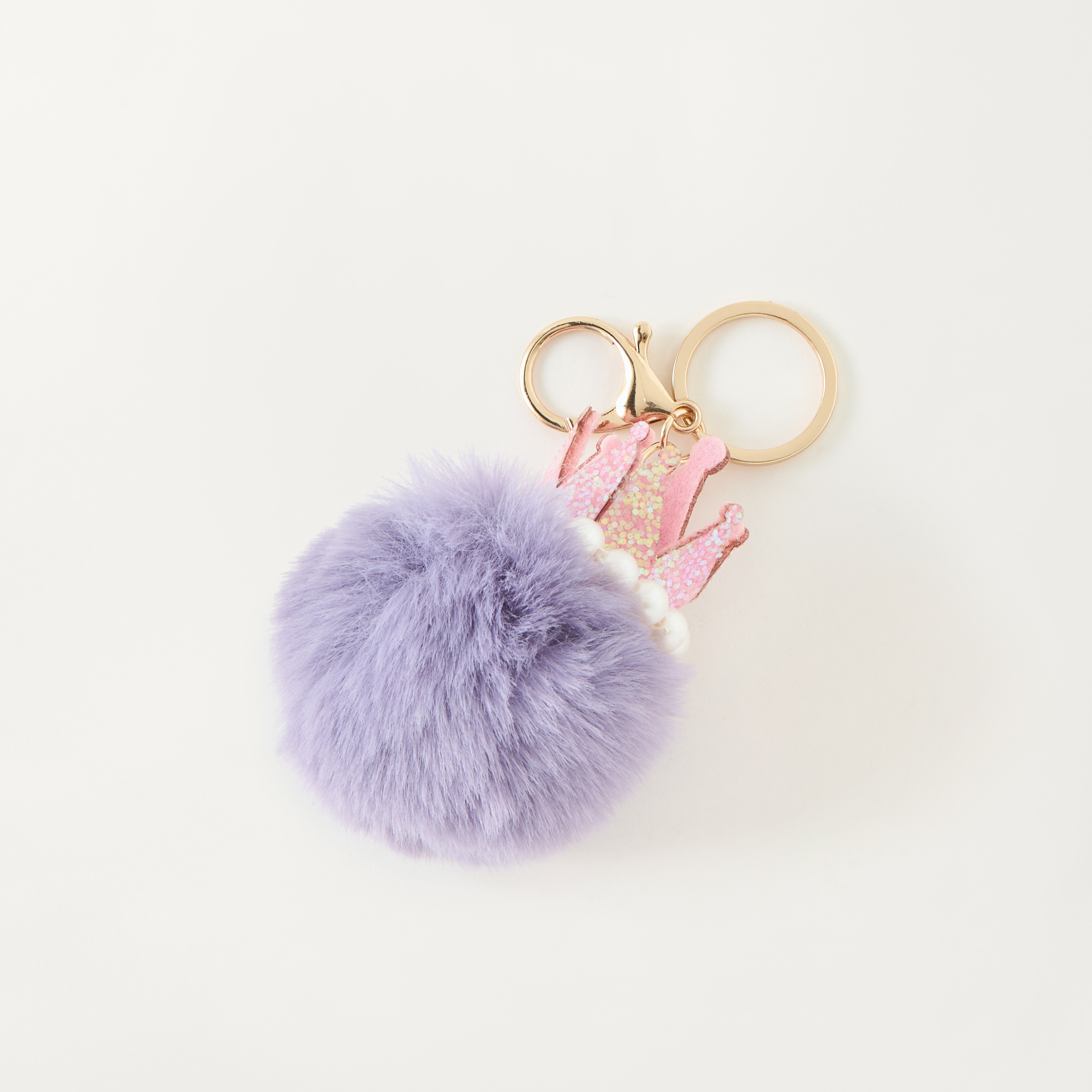 Crown Detail Pom-Pom Keychain with Hook-girls-accessories-keyringsandbagcharms-image-2
