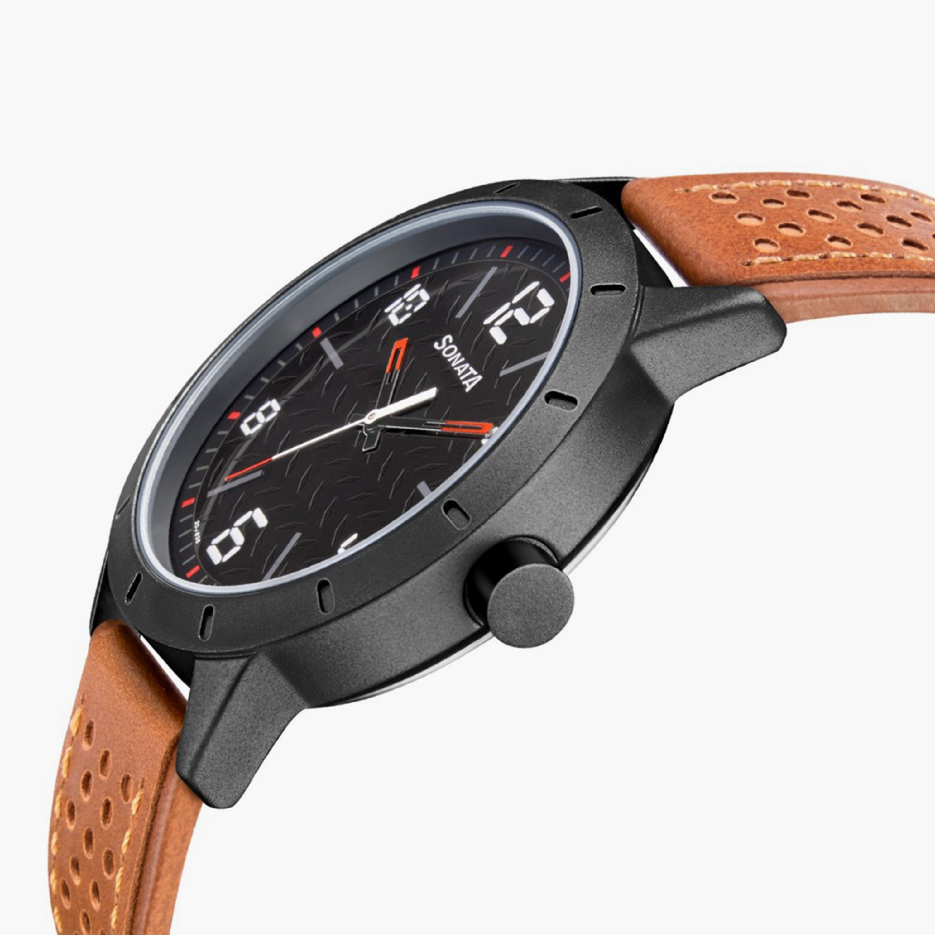 Sonata Men's Brown Analog Leather Strap Watch | 7137AL02 | 42 MM-men-watchesandjewellery-watches-image-3