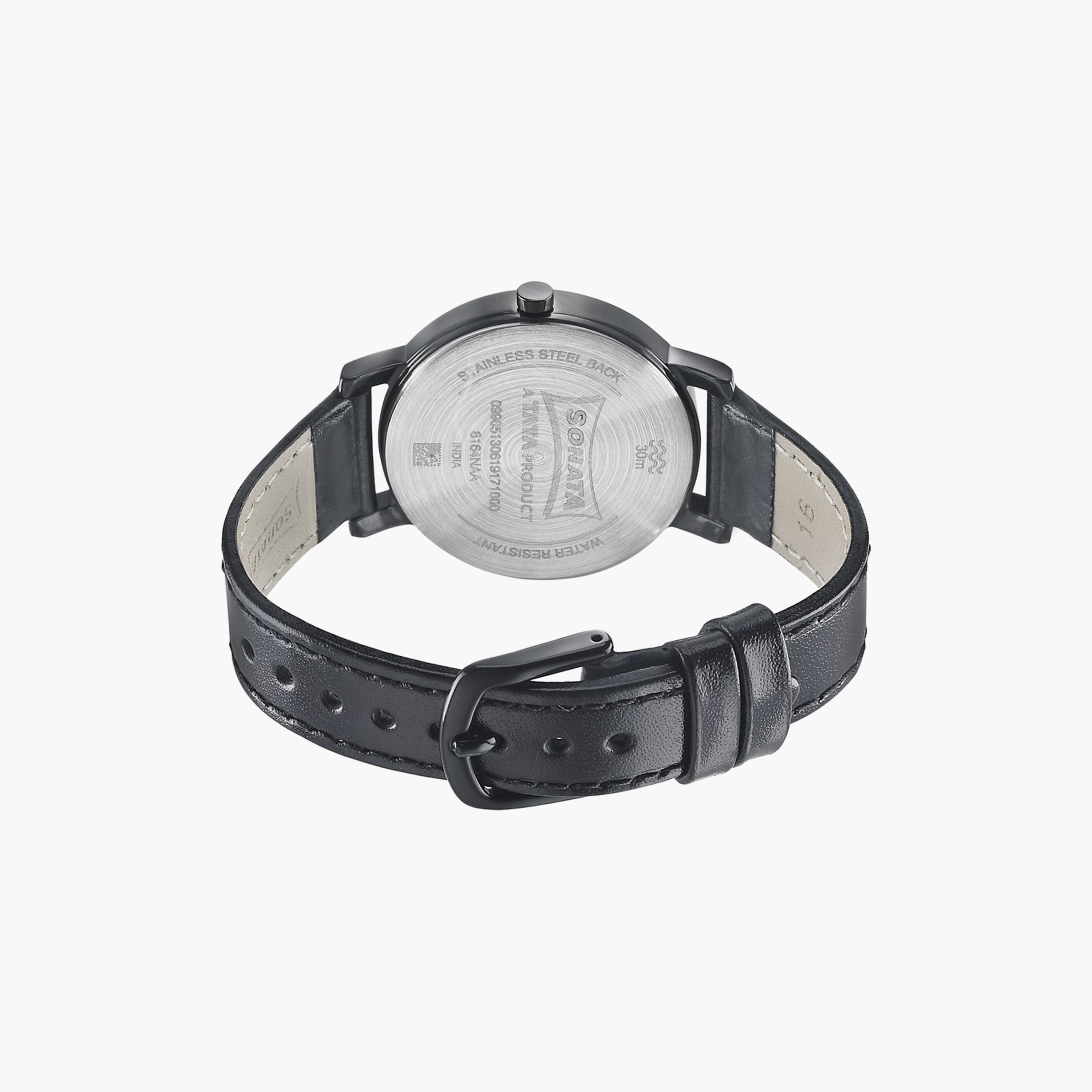 ساعة سوناتا ذات انالوج بسوار جلدي باللون الأسود للنساء | 8164NL01-women-watchesandjewellery-watches-image-3