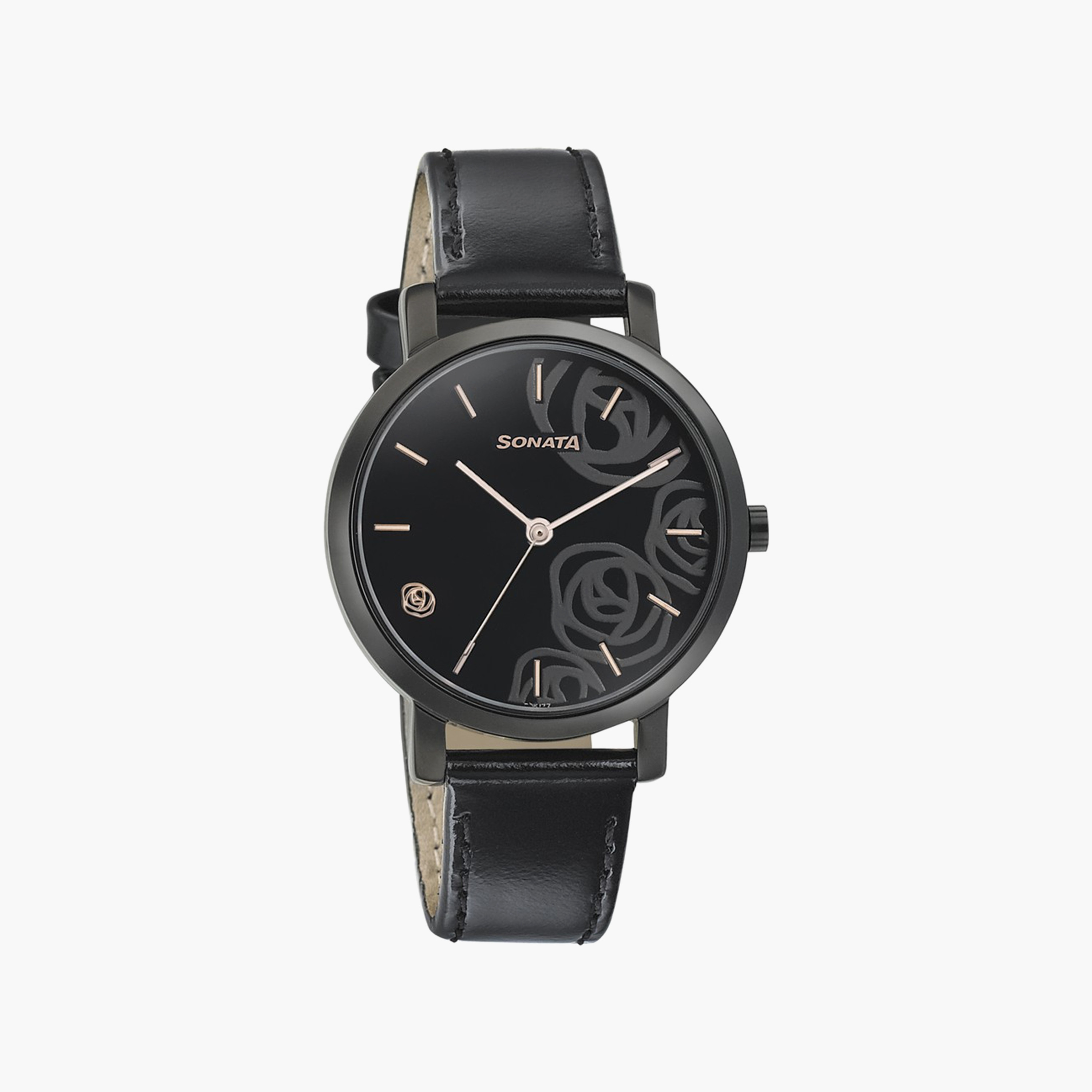 ساعة سوناتا ذات انالوج بسوار جلدي باللون الأسود للنساء | 8164NL02-women-watchesandjewellery-watches-image-1