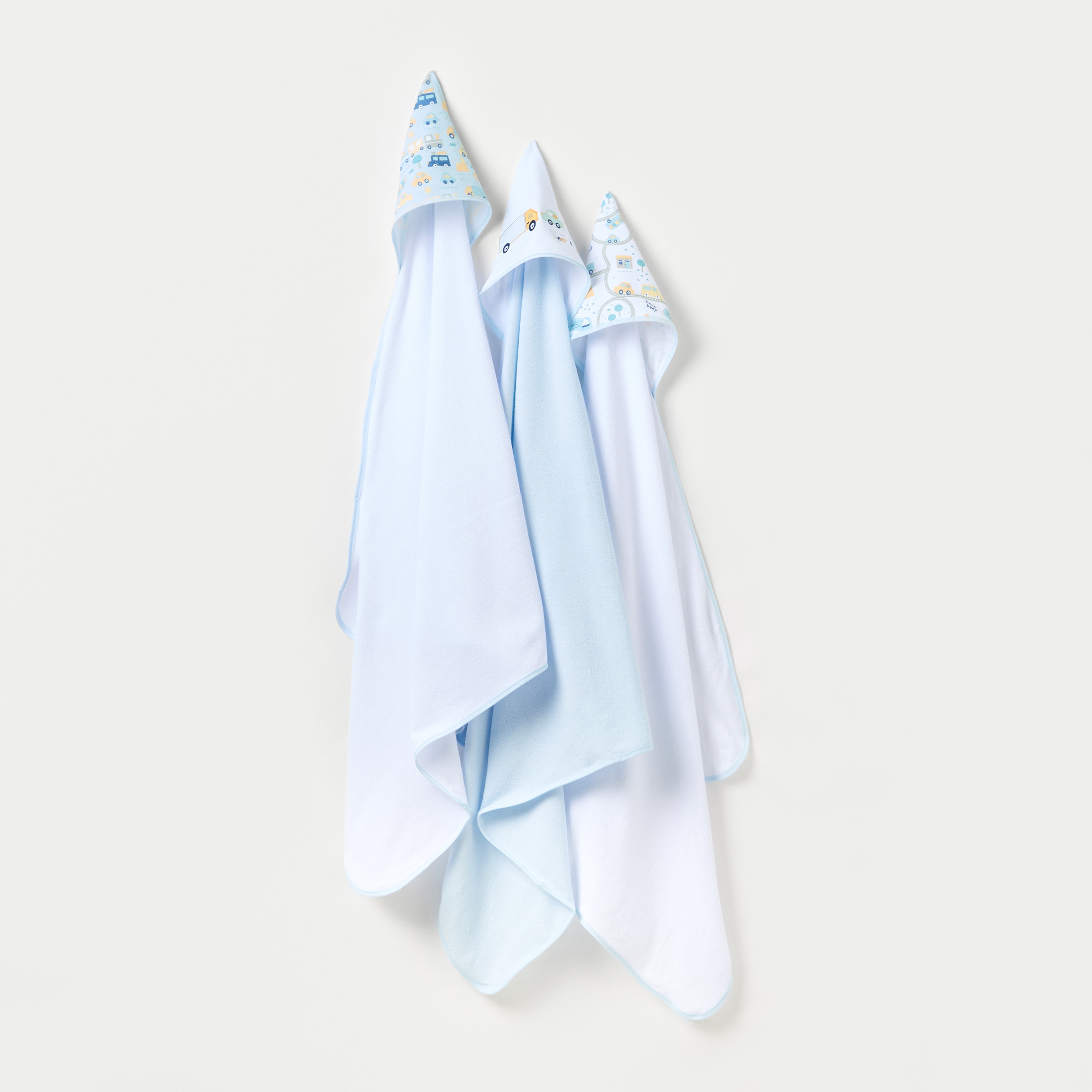 Juniors 3-Piece Car Print Hooded Towel Set - 76x76 cm-baby-bathandcare-towels-image-1
