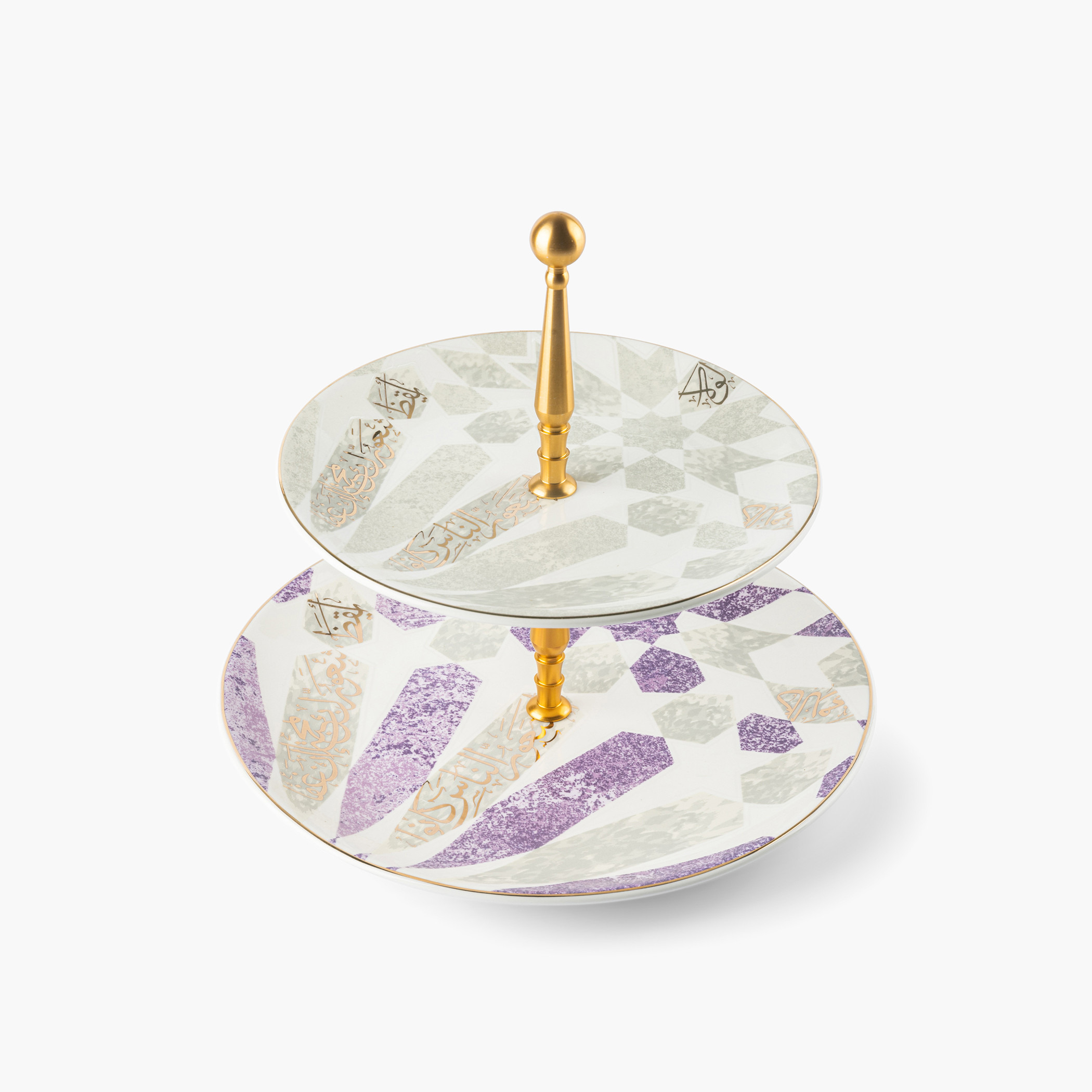 حامل كيك بورسلان طابقين بطبعات أمل من أوتانتيك-household-dining-serveware-cakestands-image-2