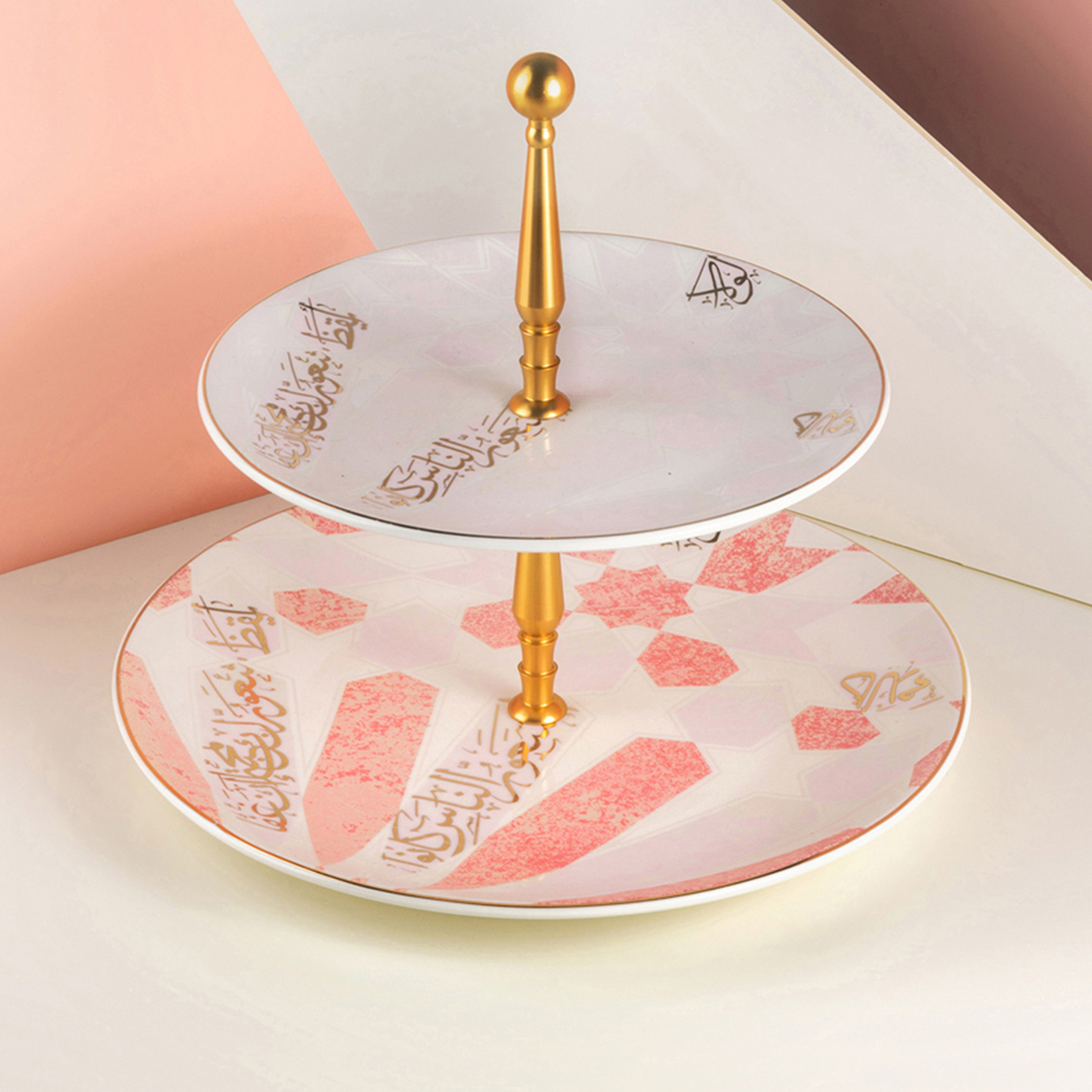 Otantik Amal Printed 2-Tier Porcelain Cake Stand-household-dining-serveware-cakestands-image-1